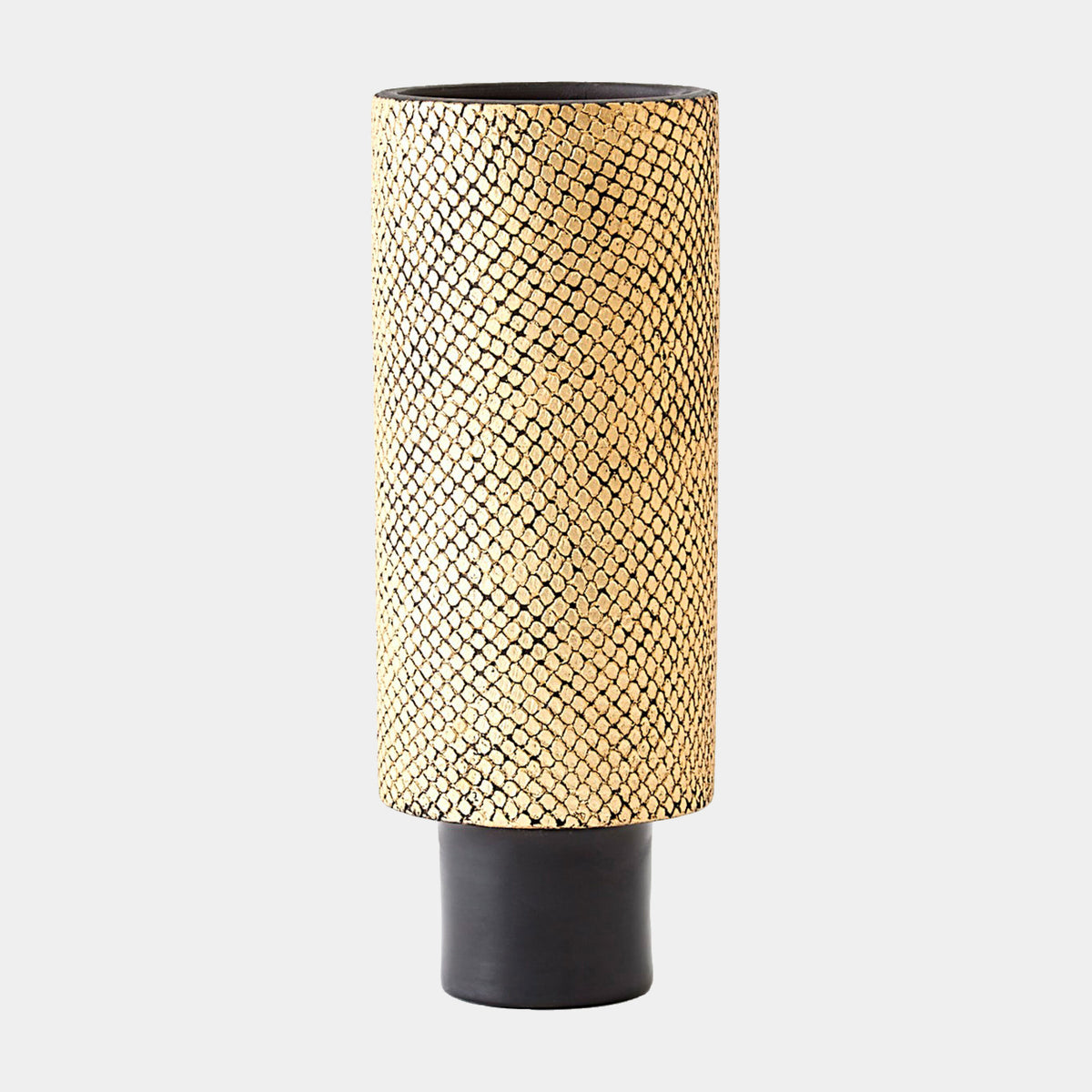 Java Footed Vase-Matte Black/Gold Metallic
