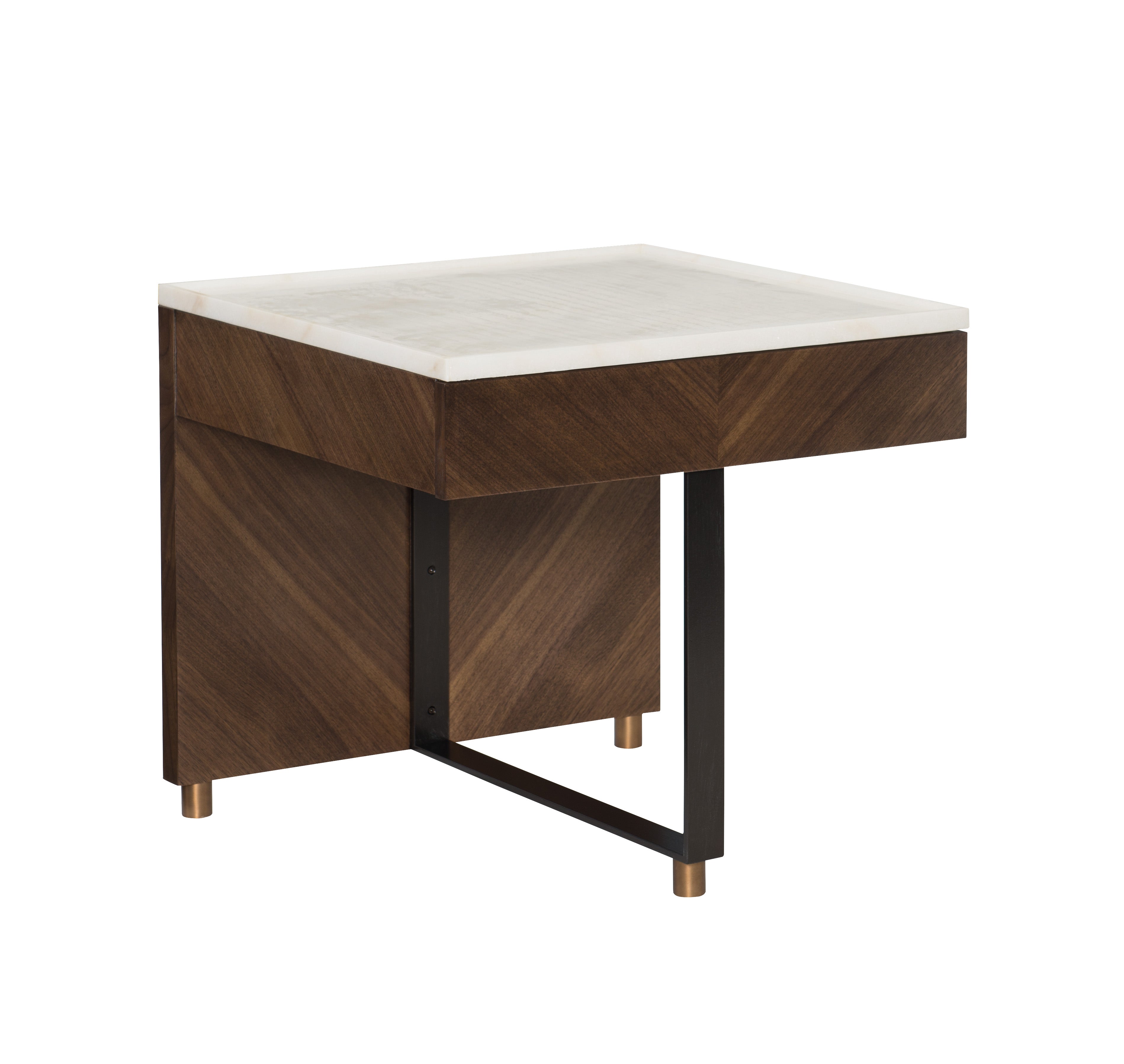 STRUT SIDE TABLE in Walnut Veneers, Walnut Solids, Steel, Marble - Hickory Chair