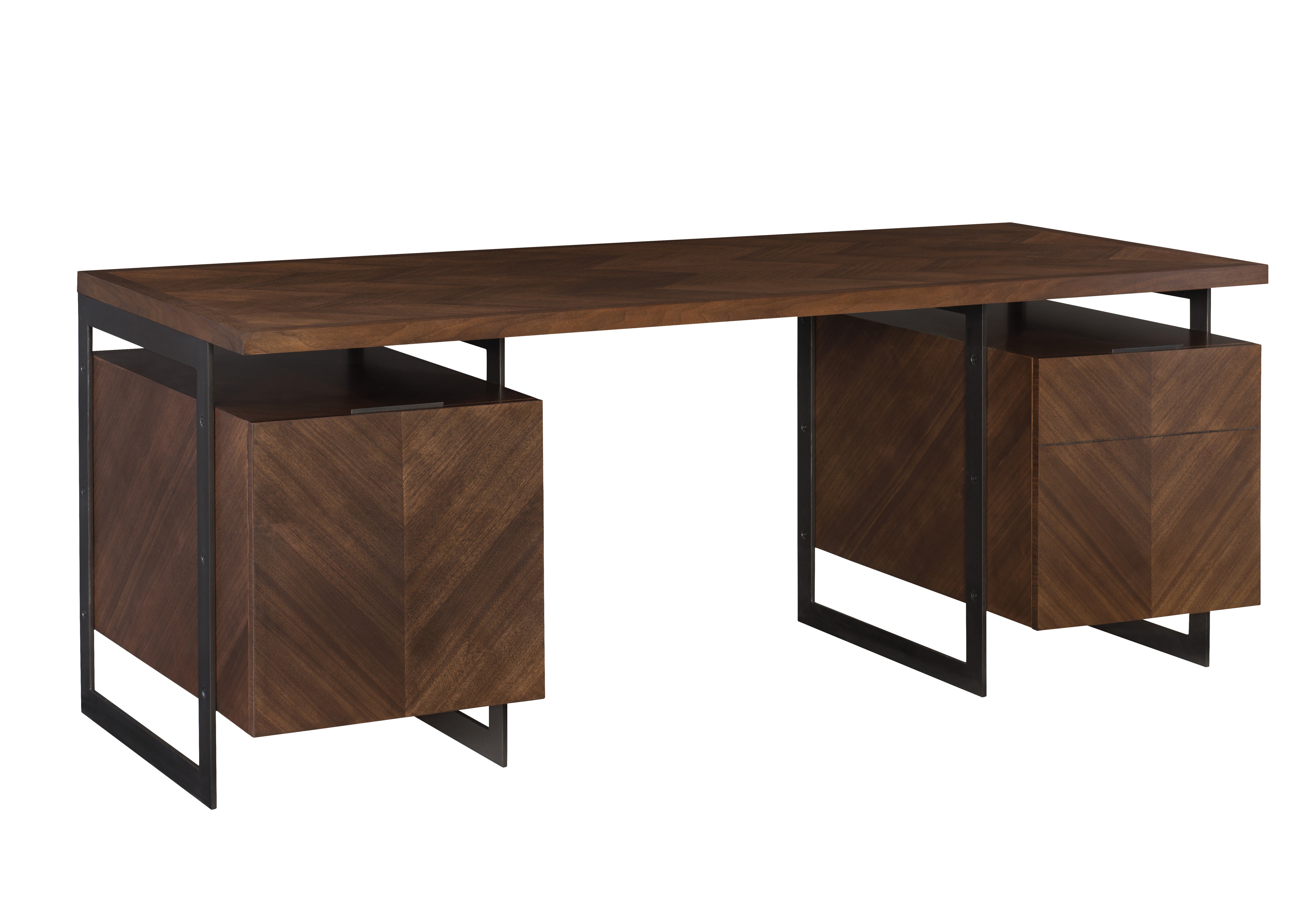 BARSTOCK DESK in Walnut Veneers, Walnut Solids, Steel - Hickory Chair