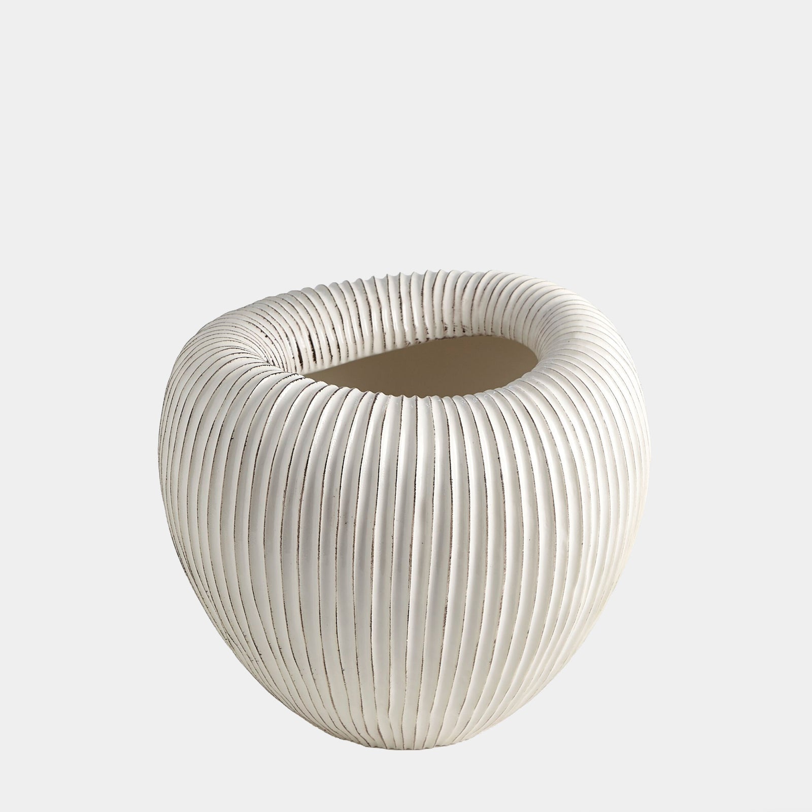 Baleen Cachepot-Ivory w/Brown Edges