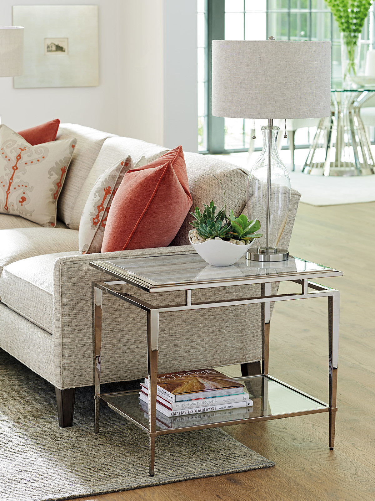Athene Stainless End Table Base and Tempered Glass Shelf