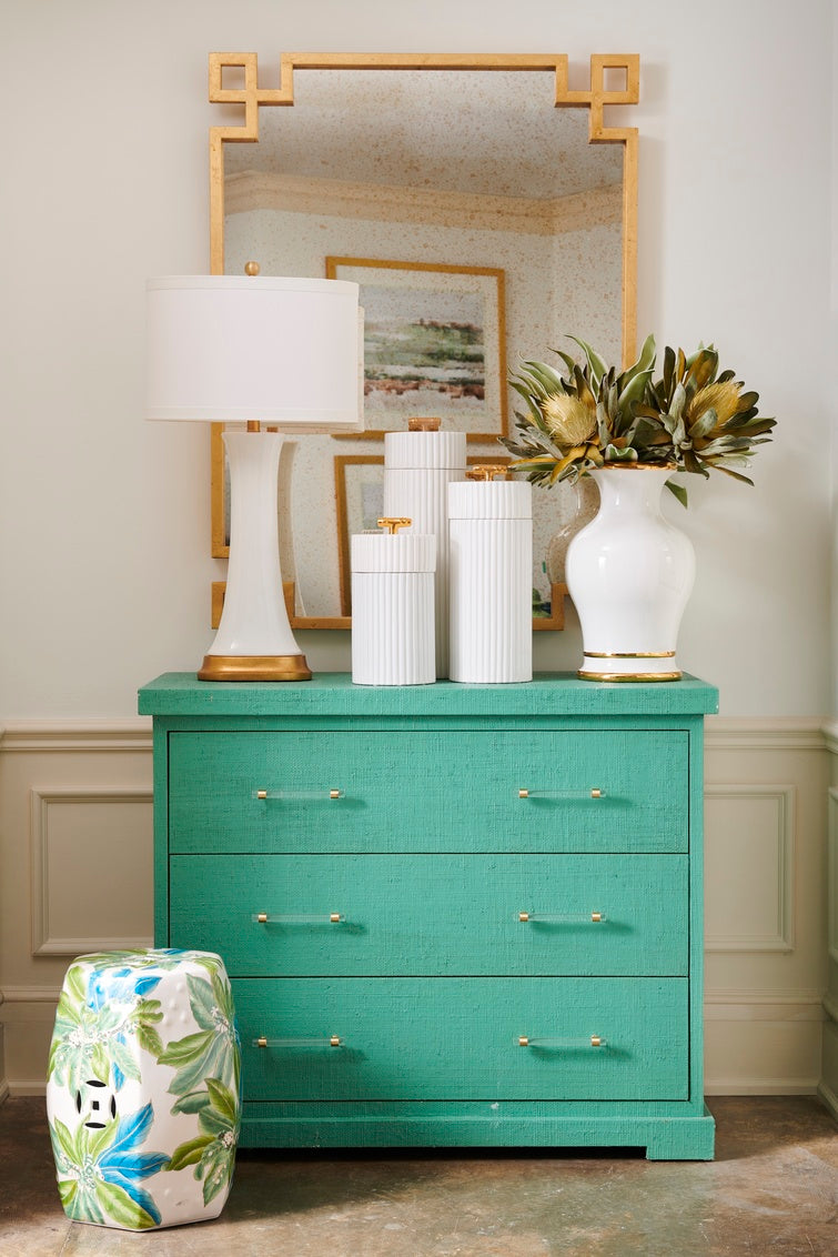 White Bamboo Canisters (S3) in 21.5 / Ceramic/Porcelain - Chelsea House