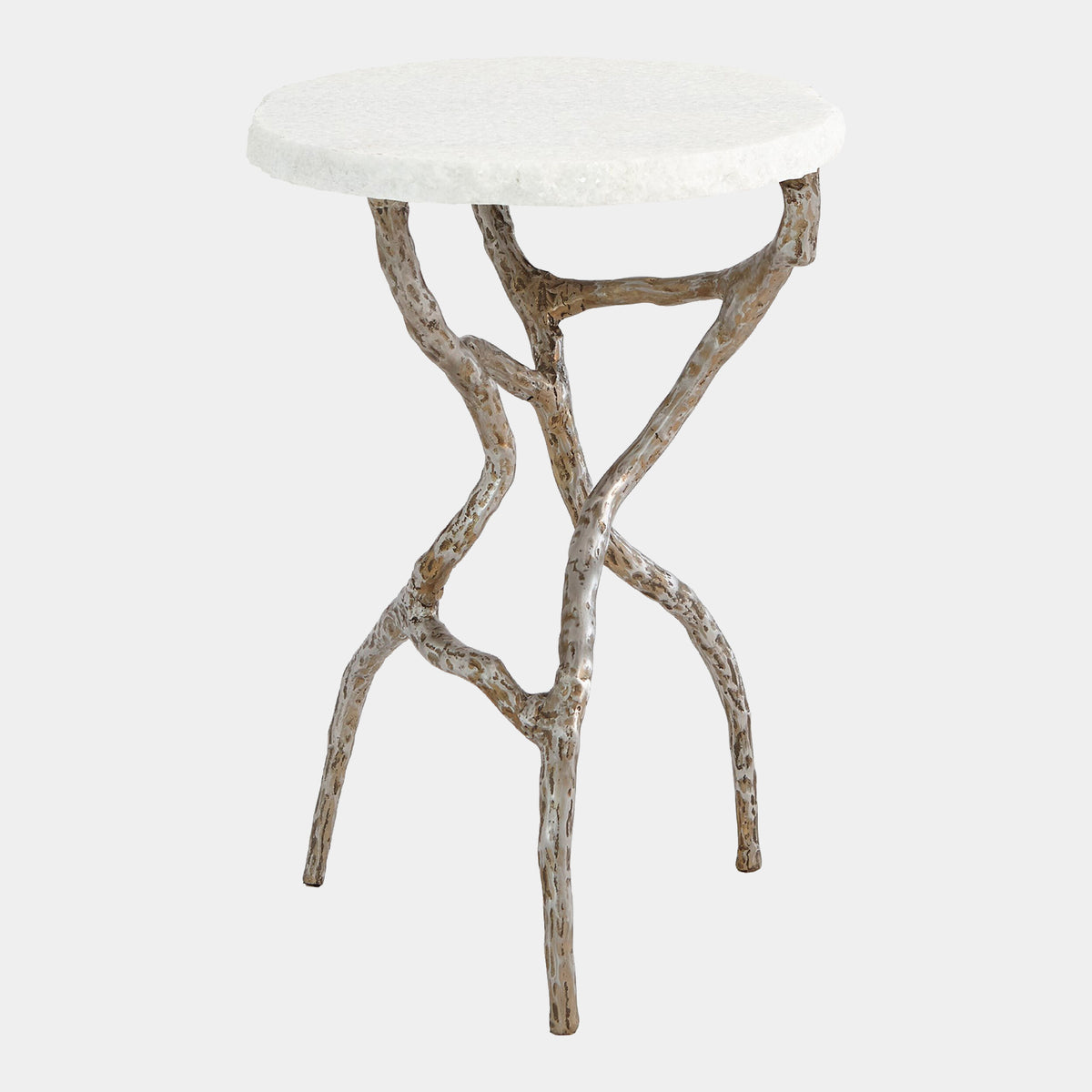 Root Table-Polished Iron w/White Marble
