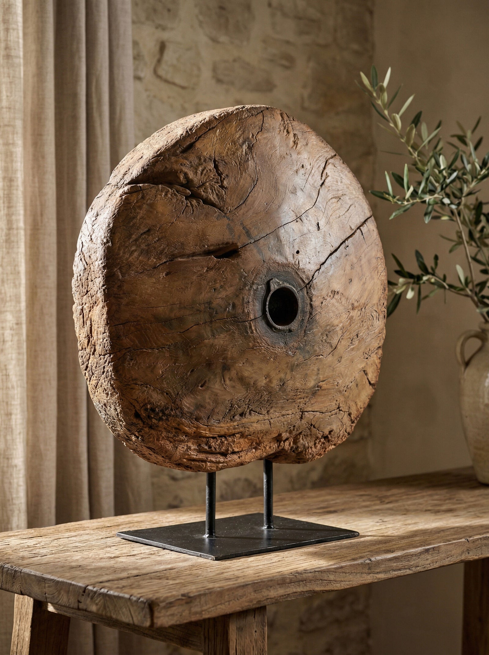 Antique Cart Wheel on Stand