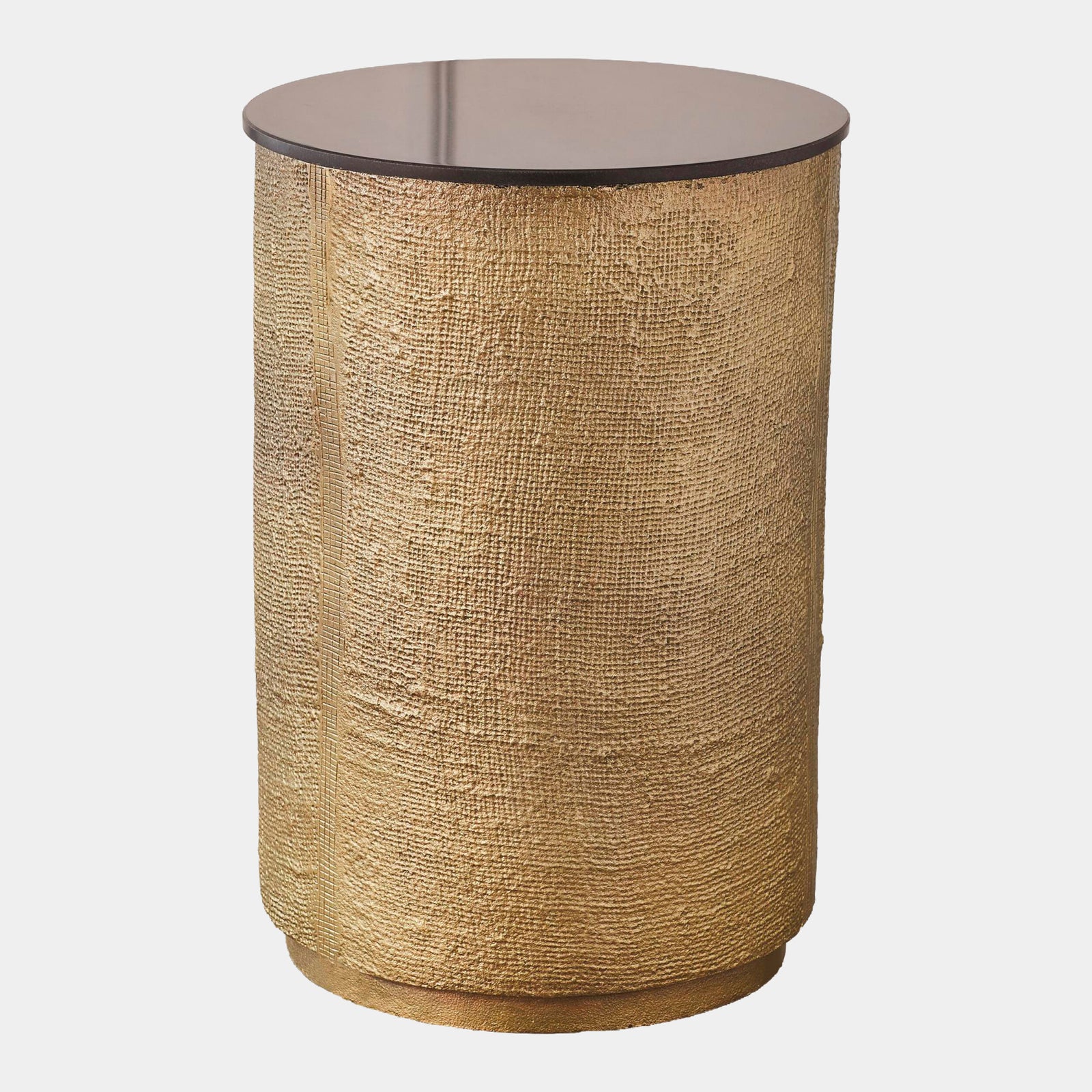 Tomiko Hemp Etched Barrel Table-Antique Brass