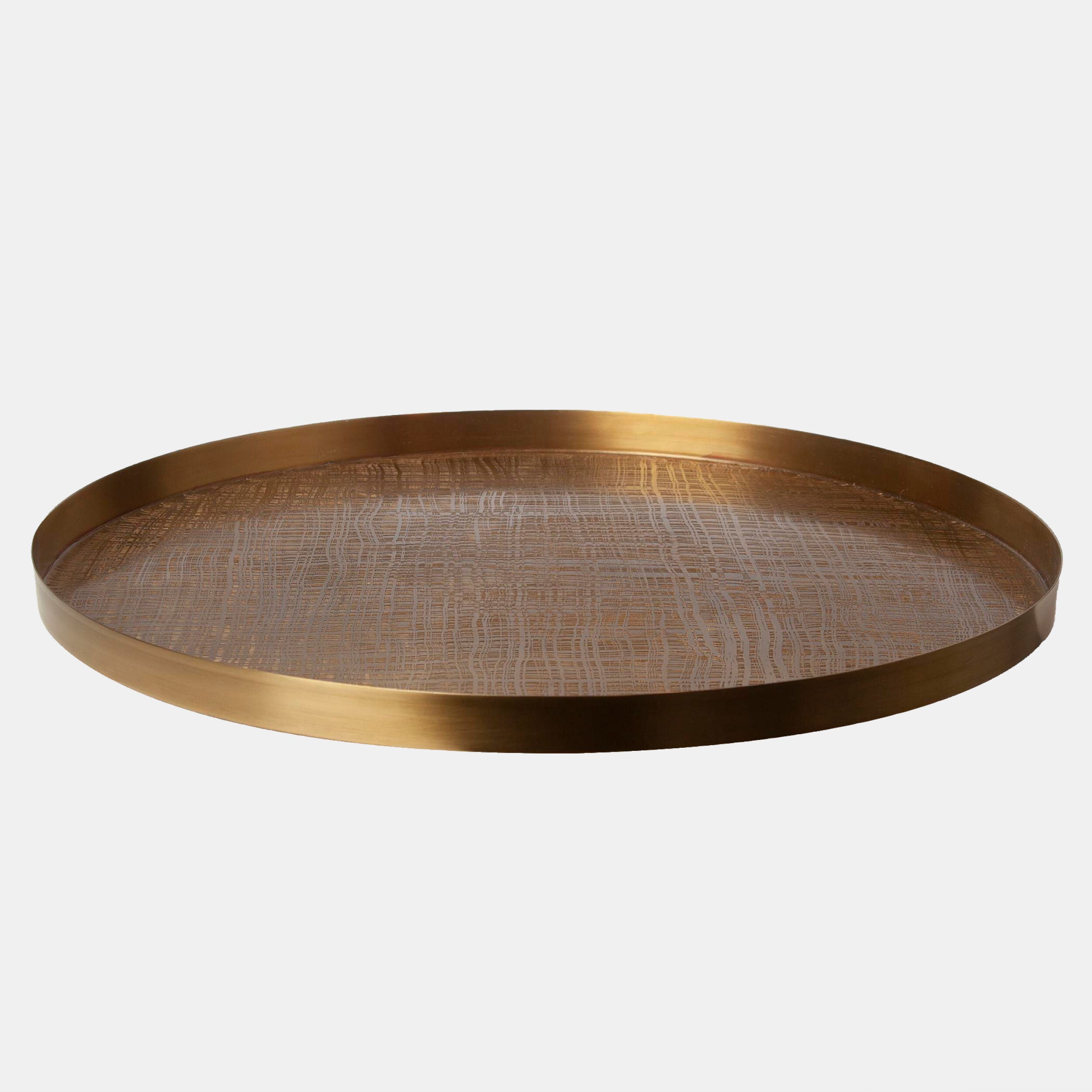 Plaid Etched Tray-Antique Brass