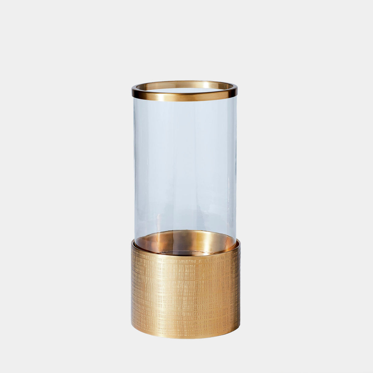 Plaid Etched Glass Hurricane-Antique Brass