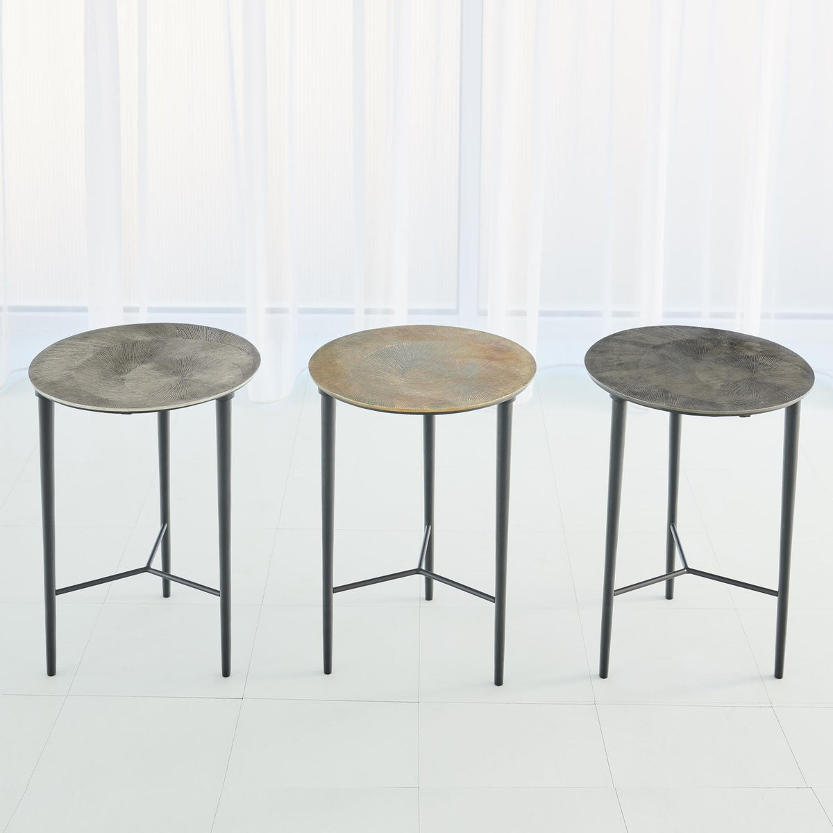 Elassal Circle Etched Accent Table-Brass