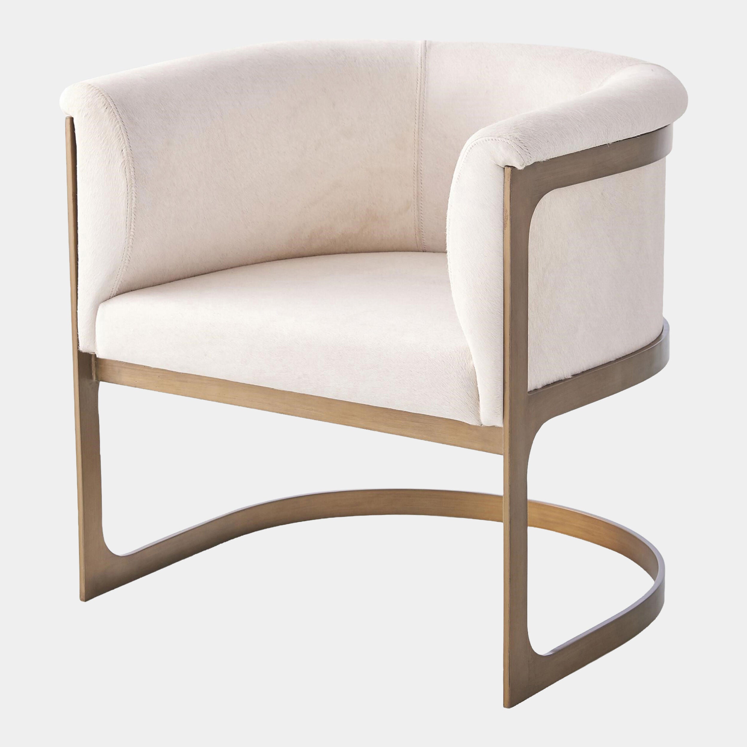 Regan Barrel Chair-Brass/Ivory Hair-on-Hide