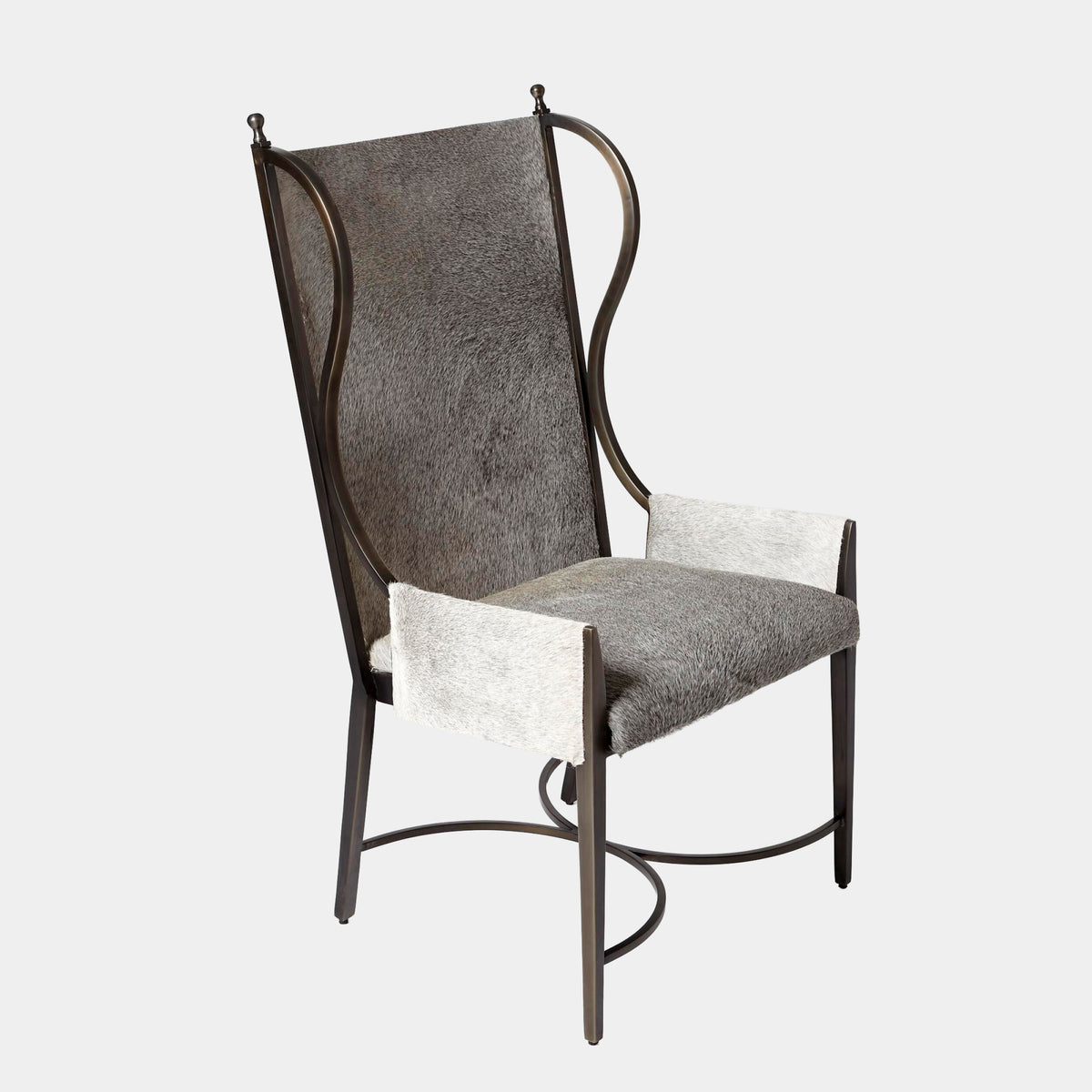 Pascal Wing Chair-Iron/Gray Hair-on-Hide