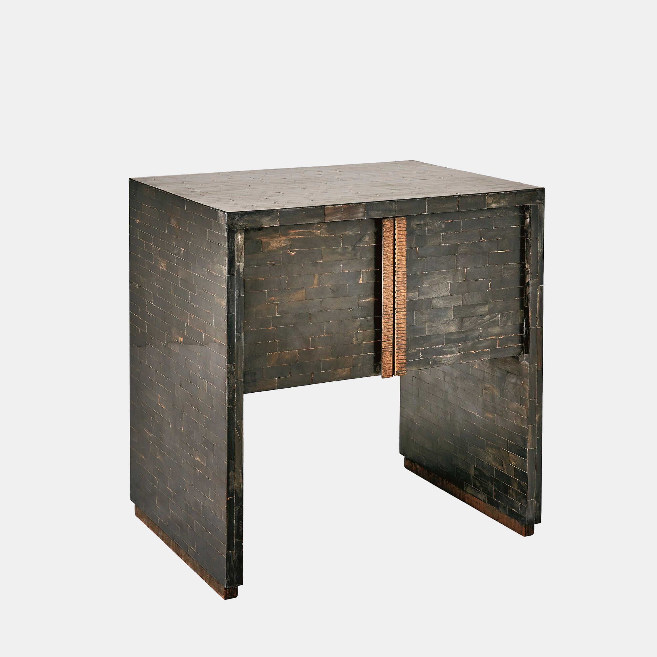 Bjorn Horn Inlay Bedside Table-Black/Brass