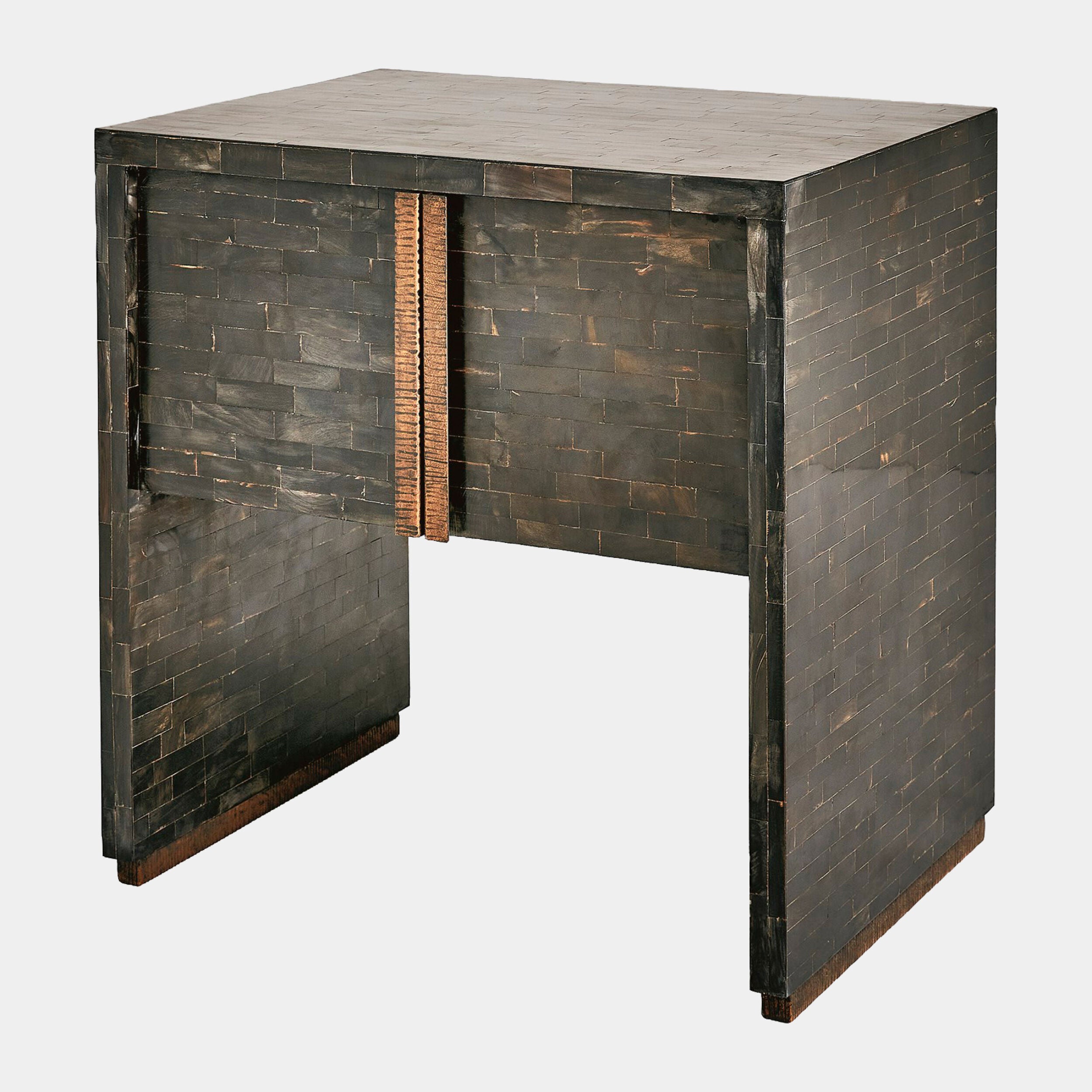 Bjorn Horn Inlay Bedside Table-Black/Brass