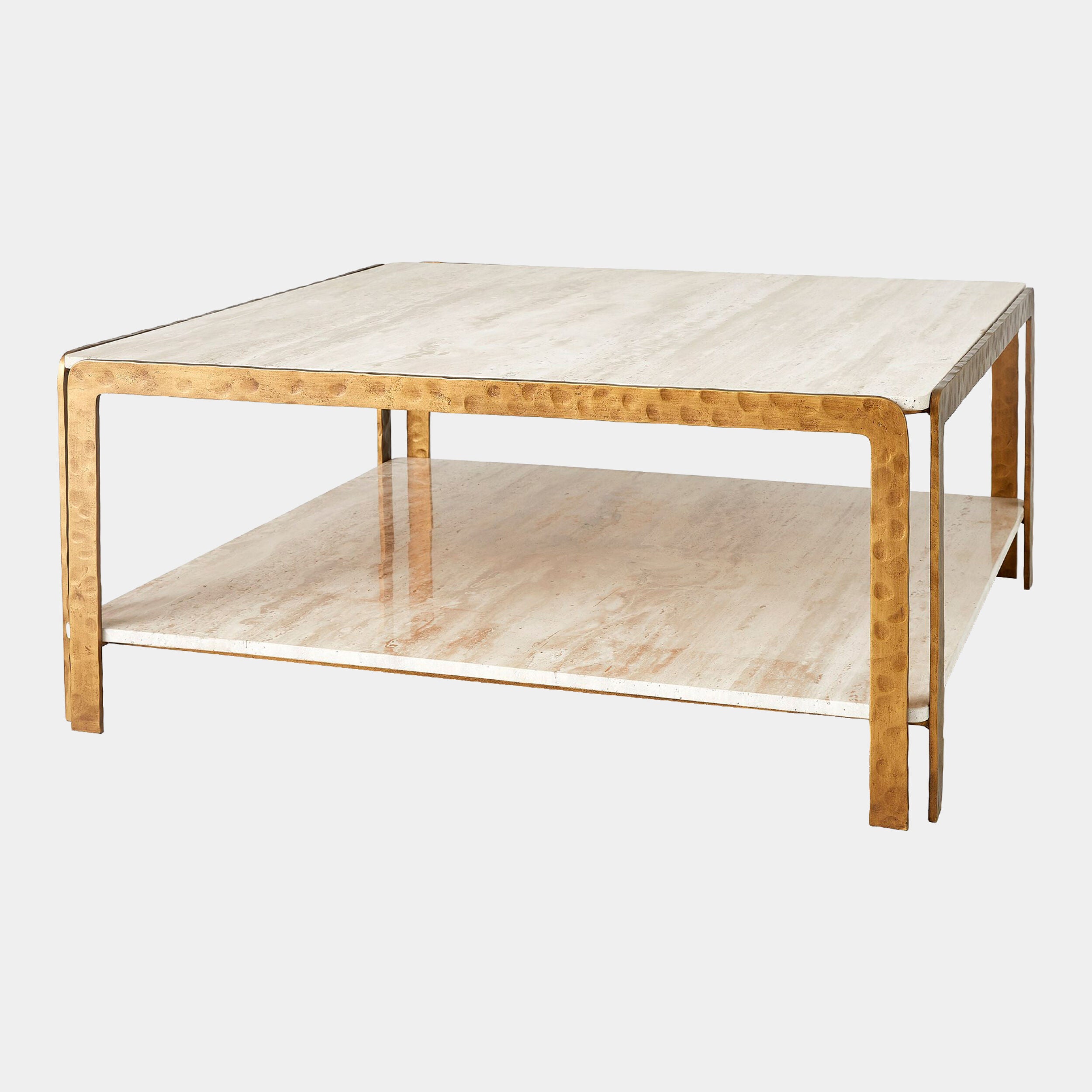 Kraft Cocktail Table-Light Bronze w/Travertine