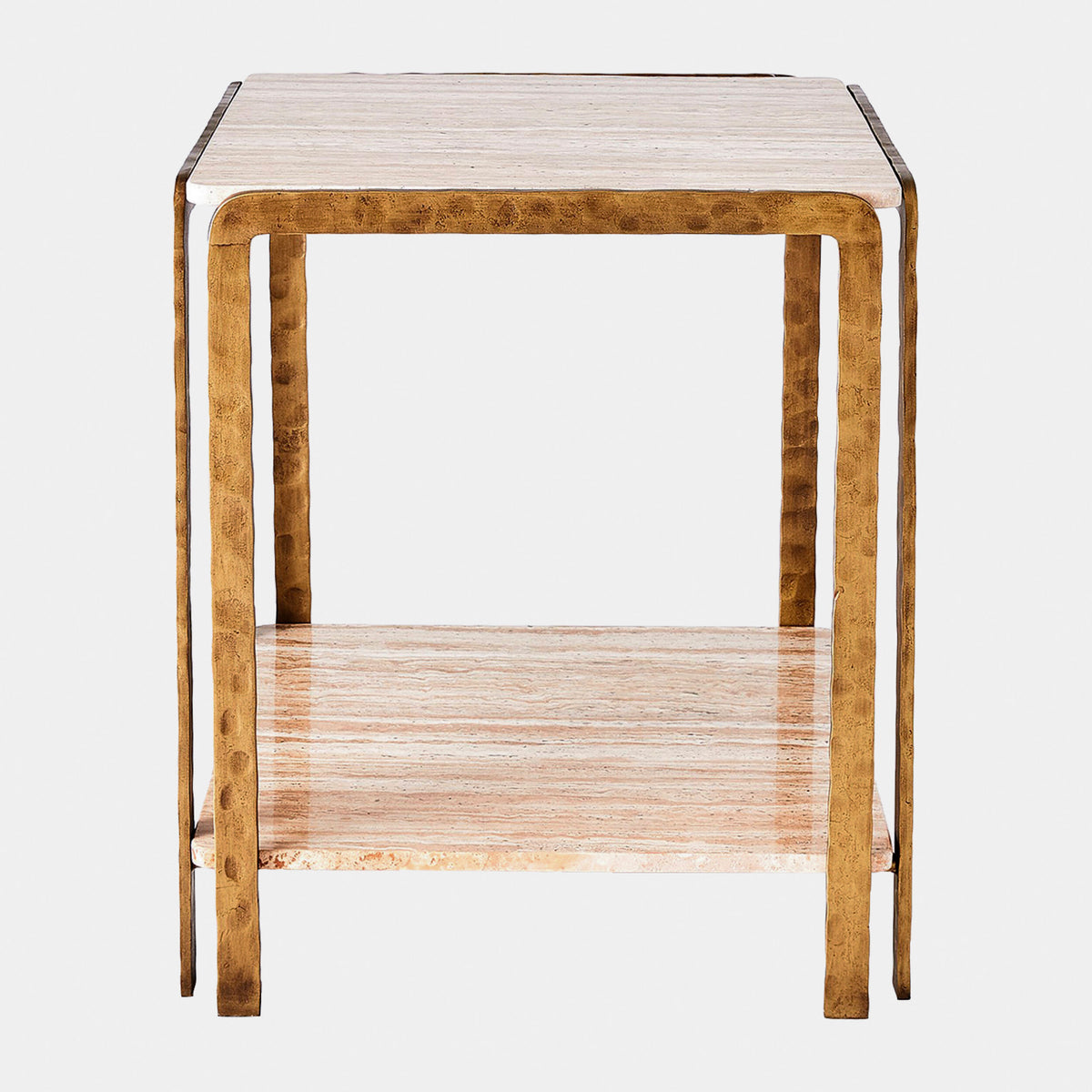 Kraft Side Table-Light Bronze w/Travertine