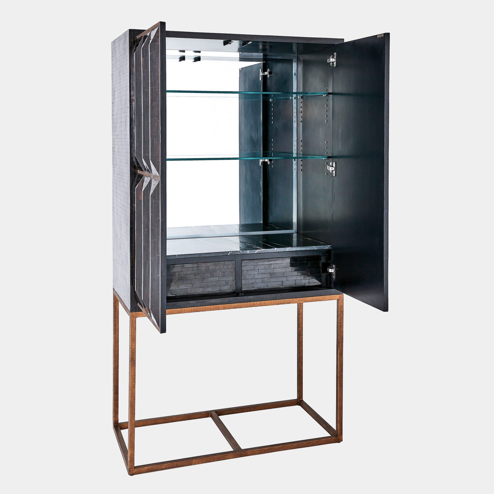 Bjorn Horn Inlay Bar Cabinet-Black/Brass