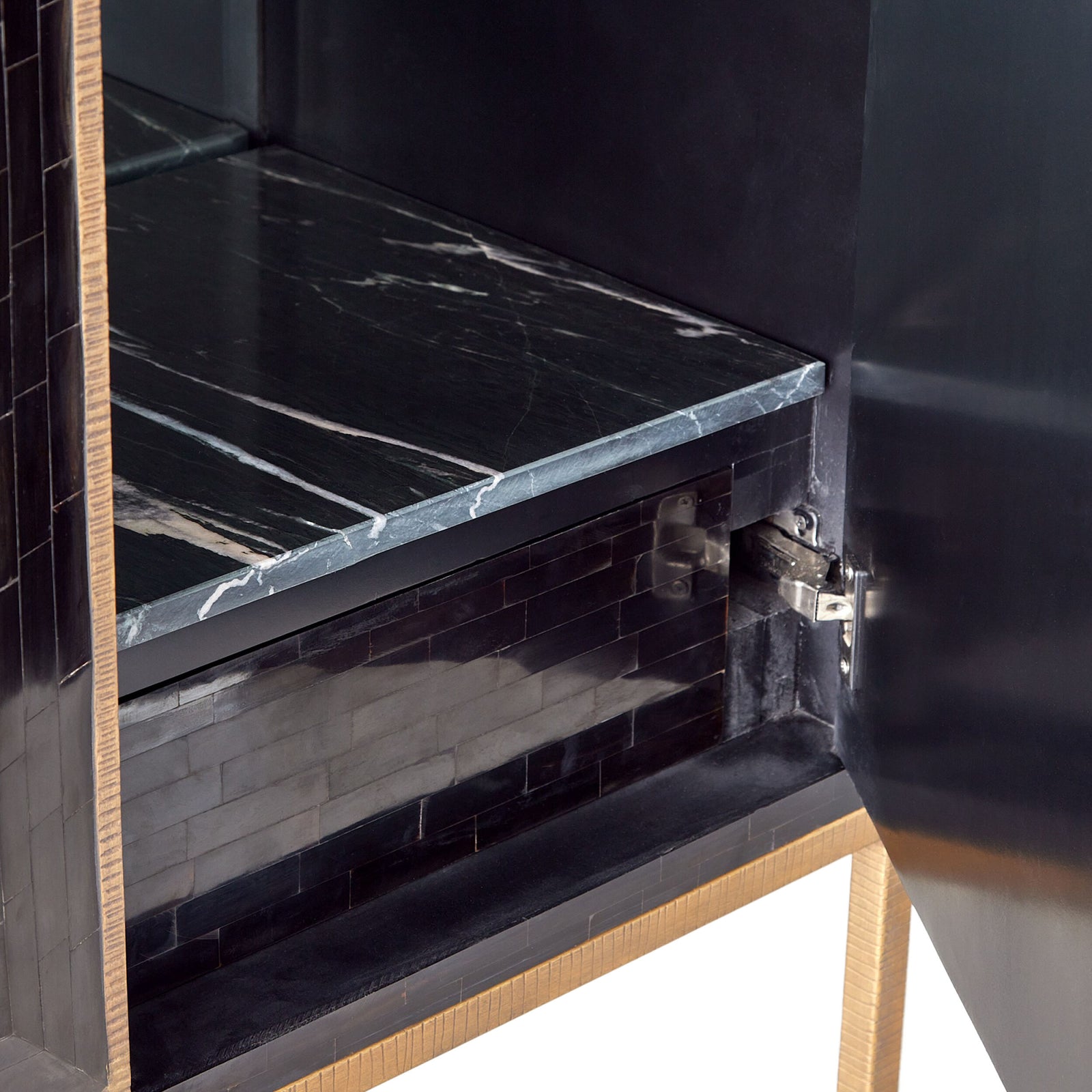 Bjorn Horn Inlay Bar Cabinet-Black/Brass