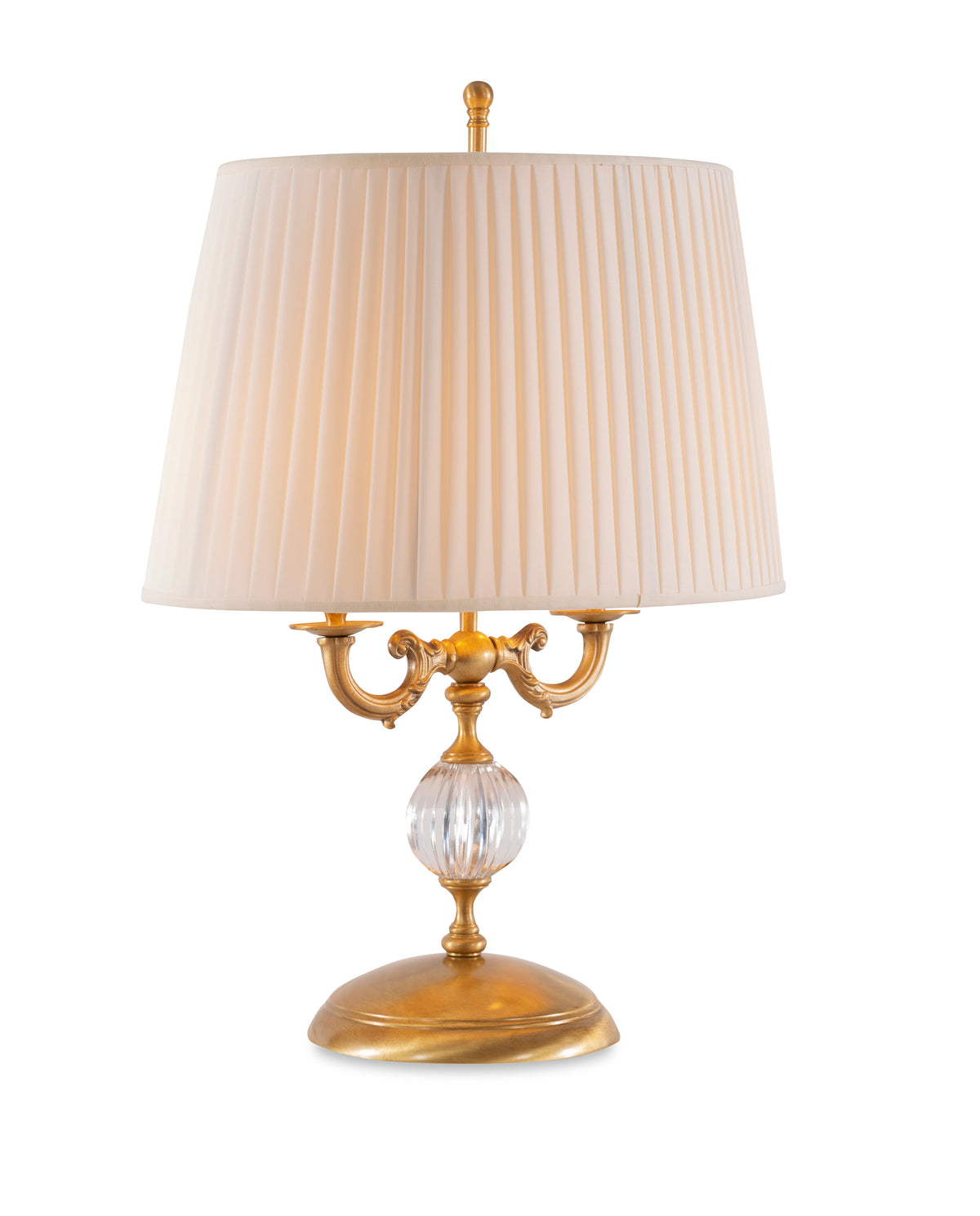 Aged Brass Table Lamp W/ Crystal Insert
