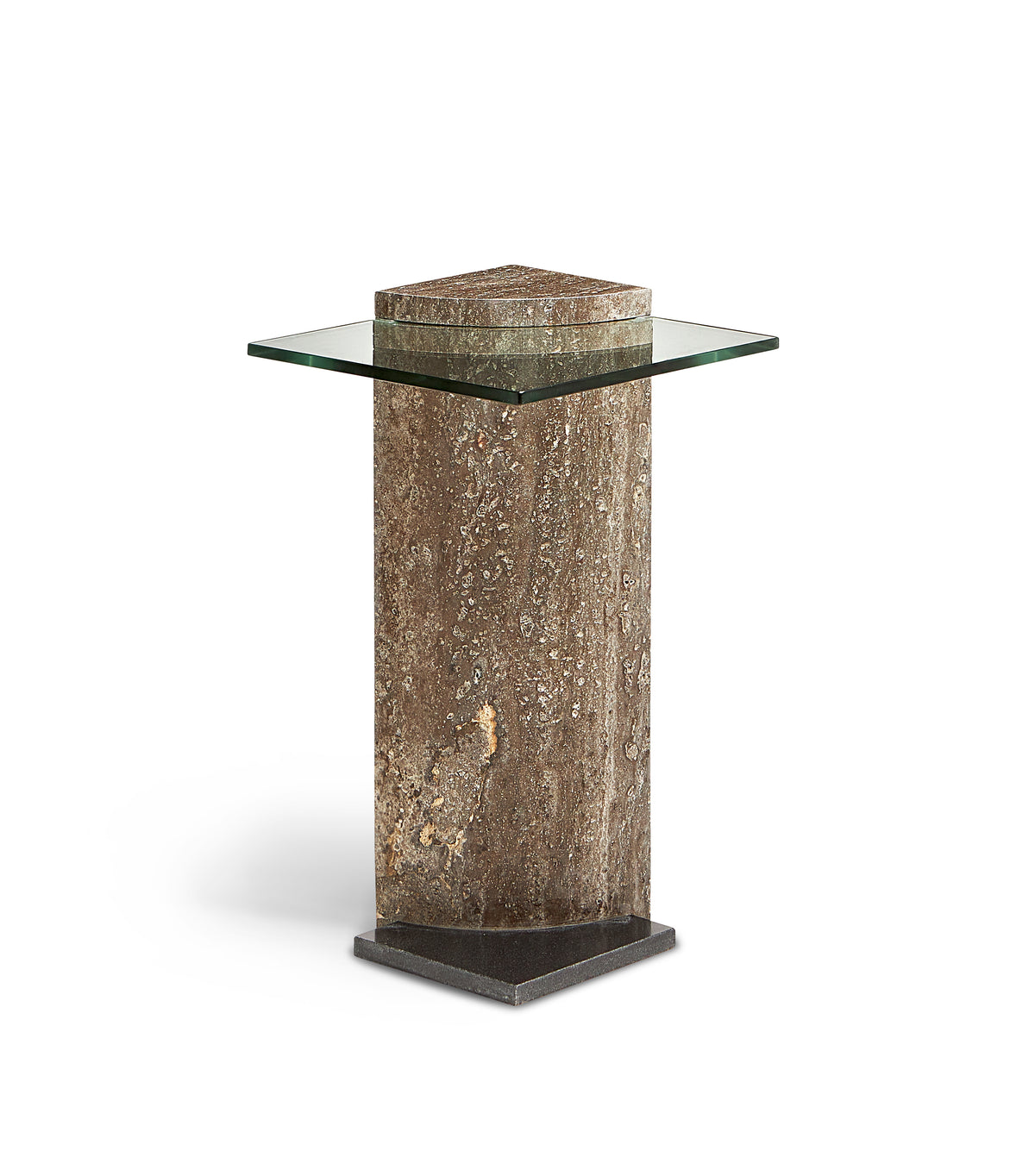 Glass Travertine Pillar Side Table