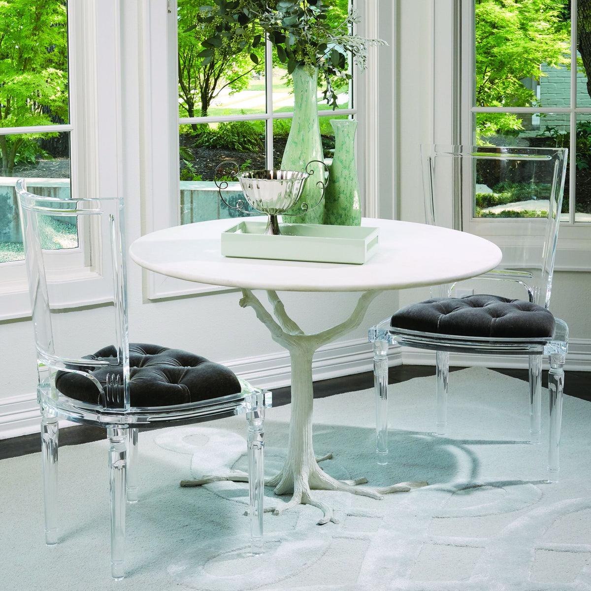 White Faux Bois Dining Table