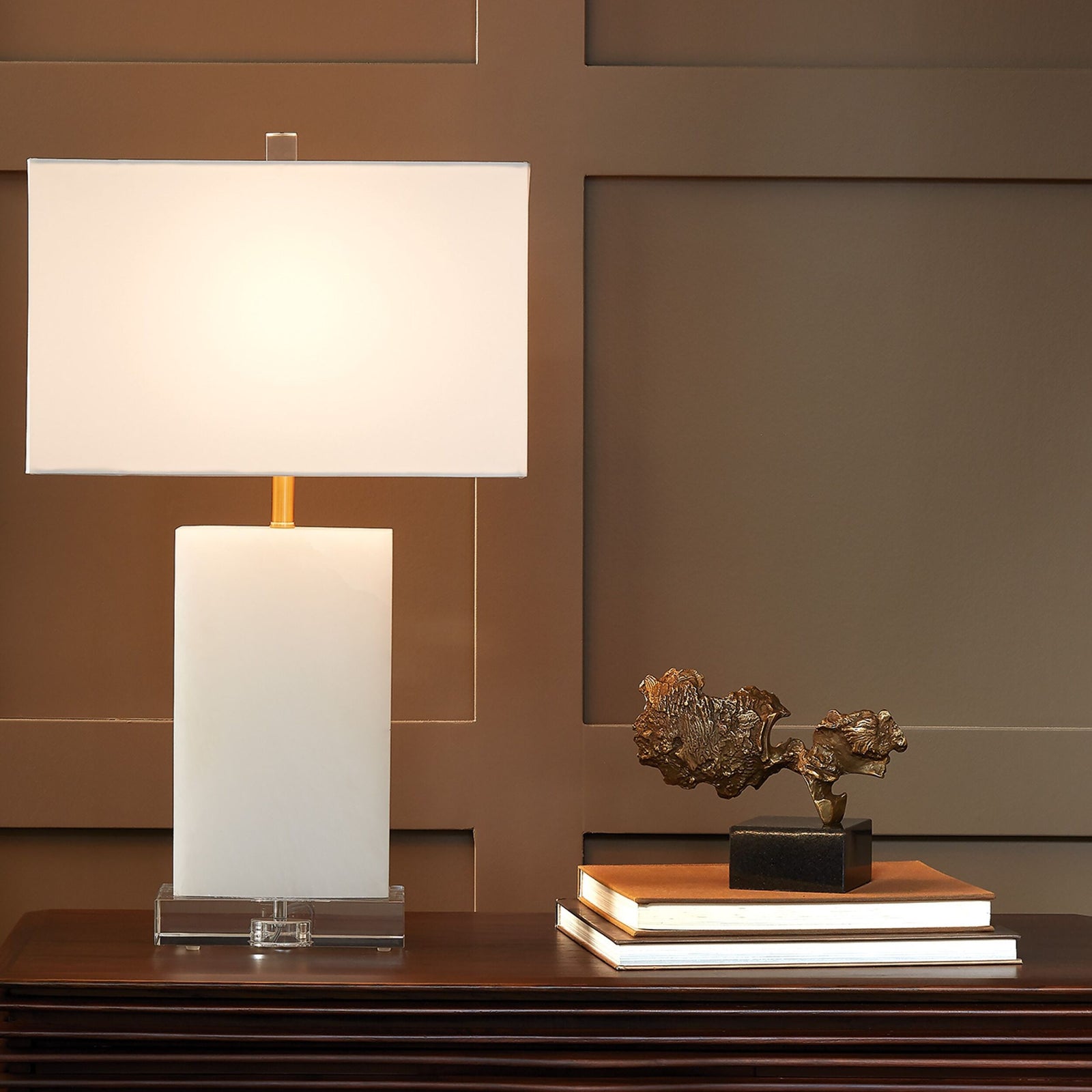 Catalina Rectangular Table Lamp-Alabaster/Brass
