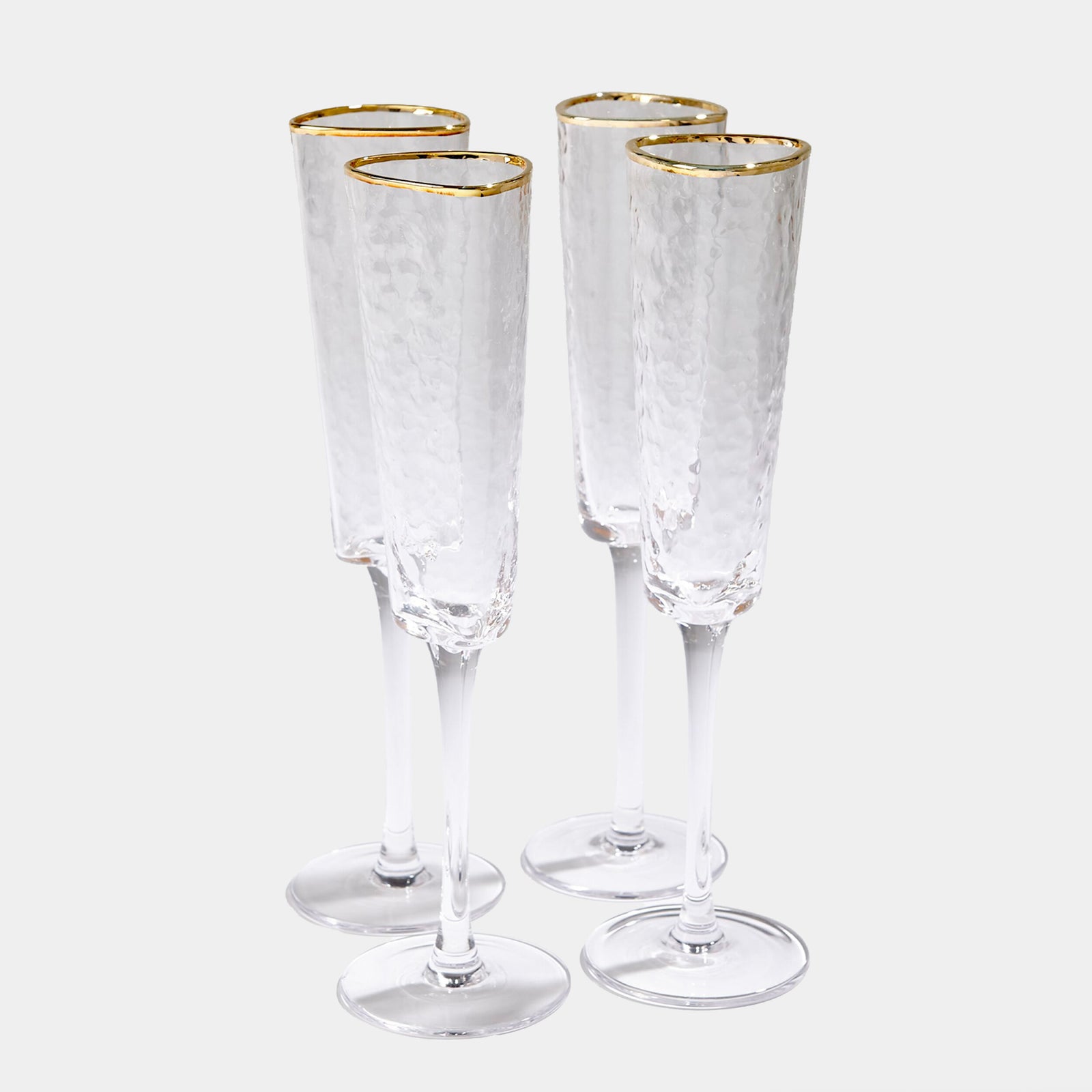Hammered Champagne Glasses-Clear w/Gold Rim