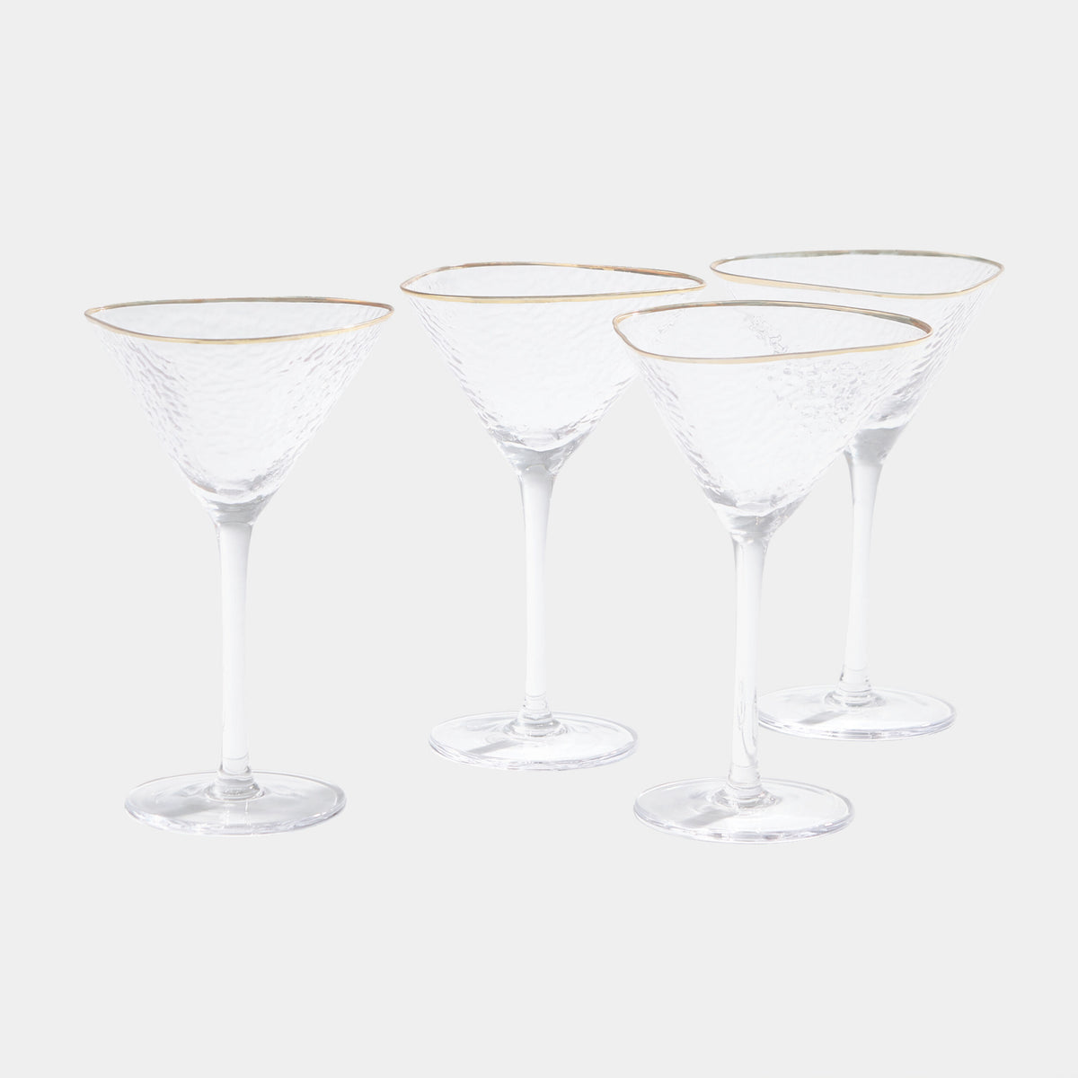 Hammered Martini Glasses-Clear w/Gold Rim