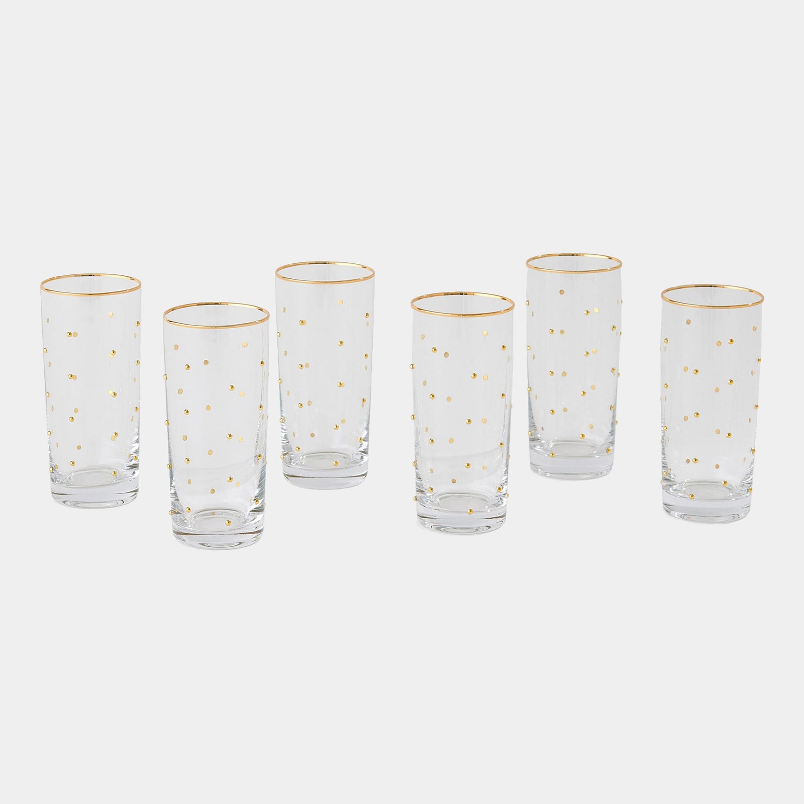 Celebration Highball Glasses-Clear w/Gold Dots
