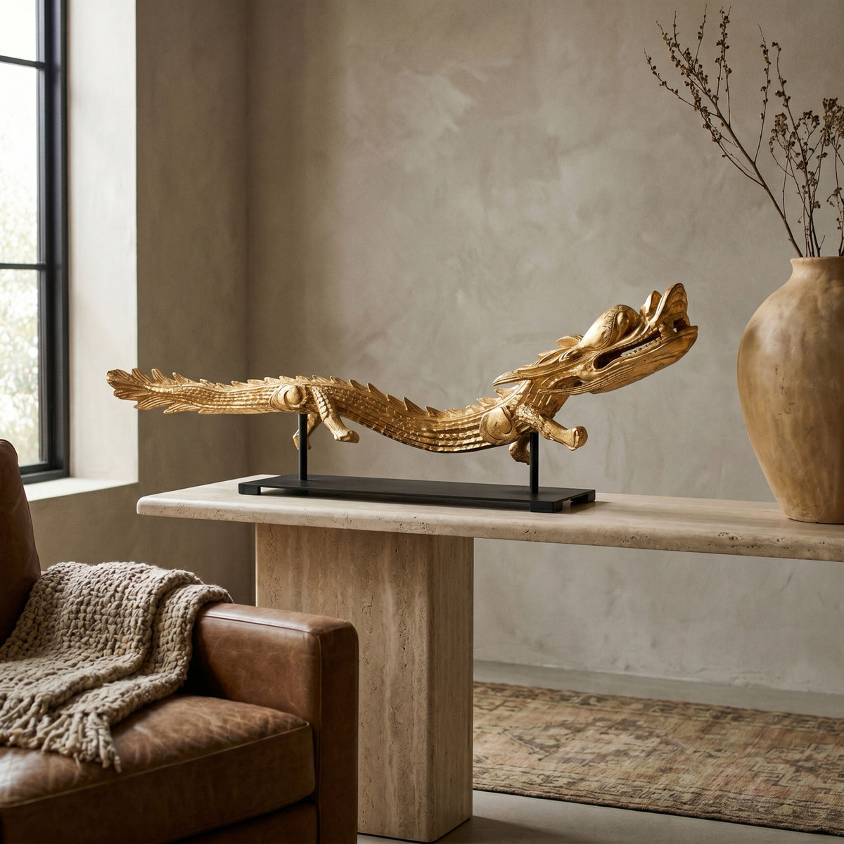 Dragon Sculpture on Stand-Gold Leaf