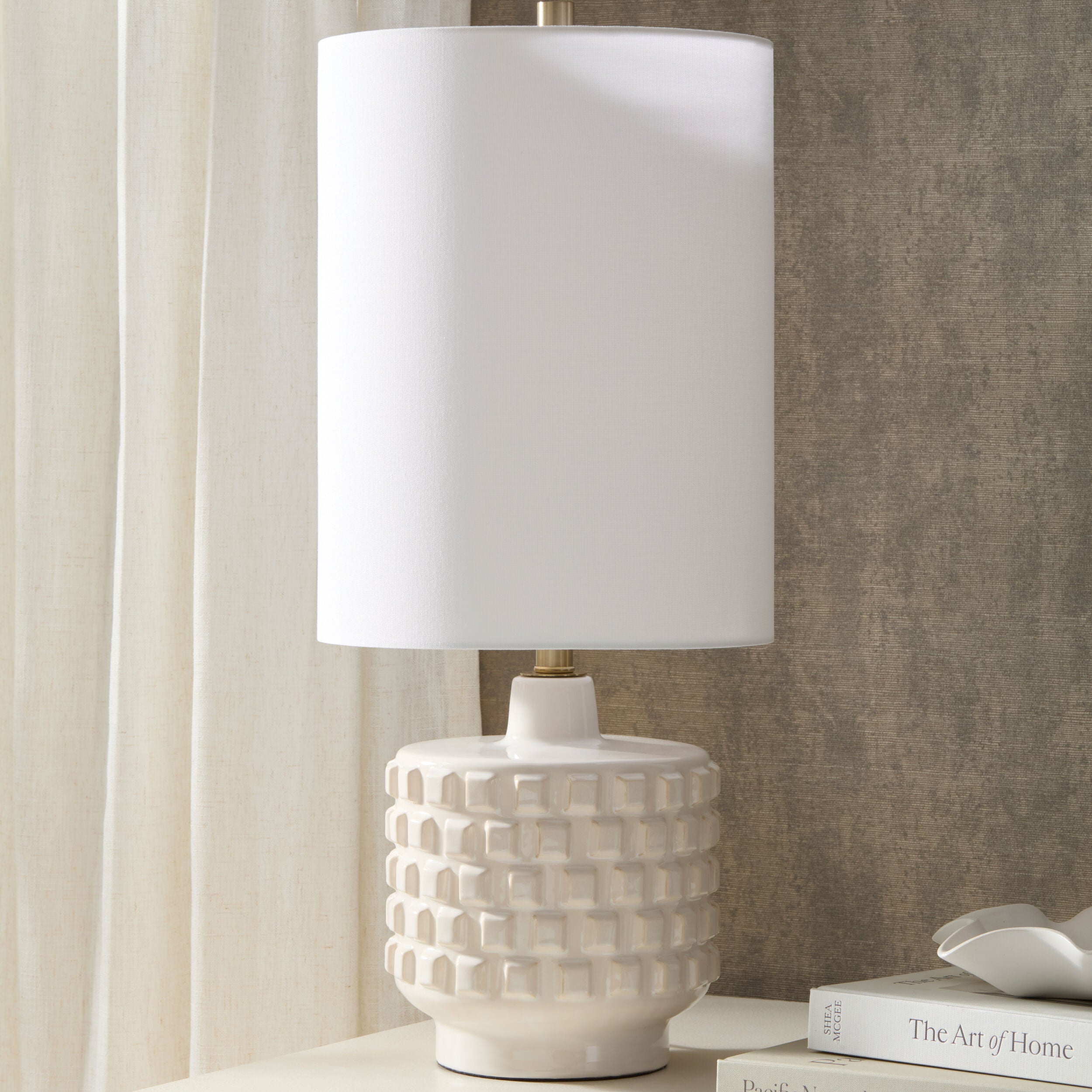 Otto Carved Ceramic Lamp-Beige