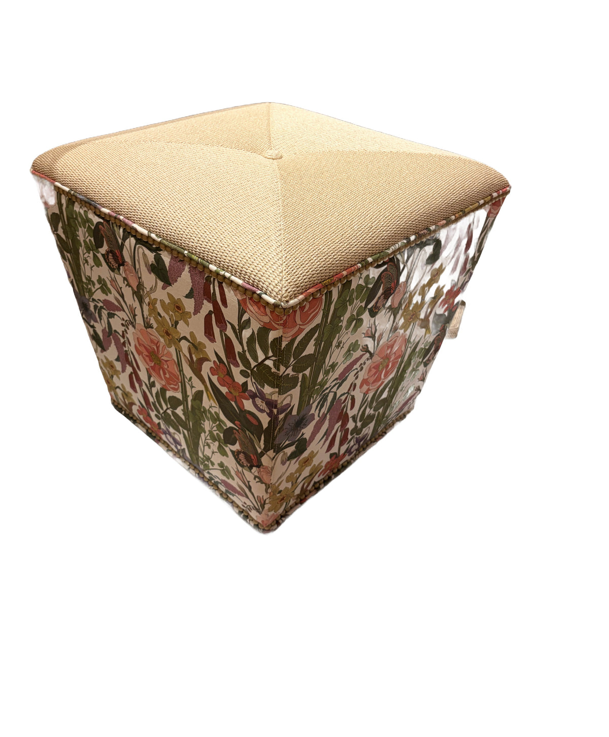 Kiki Ottoman w/Button in Allora Spring/Lokaro Straw