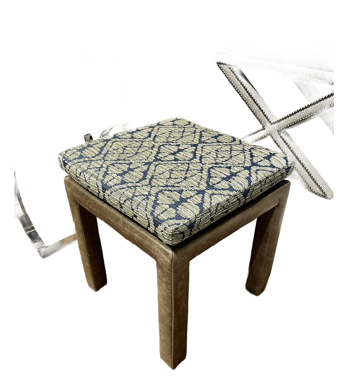 Soprano Ottoman in Calculus Ocean/H&M Keenan Celery