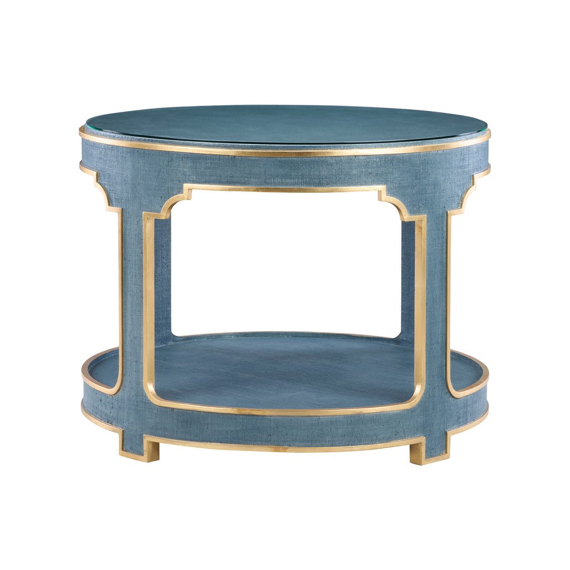 Yangon Hall Table - Blue in Blue/Gold / Raffia - Chelsea House