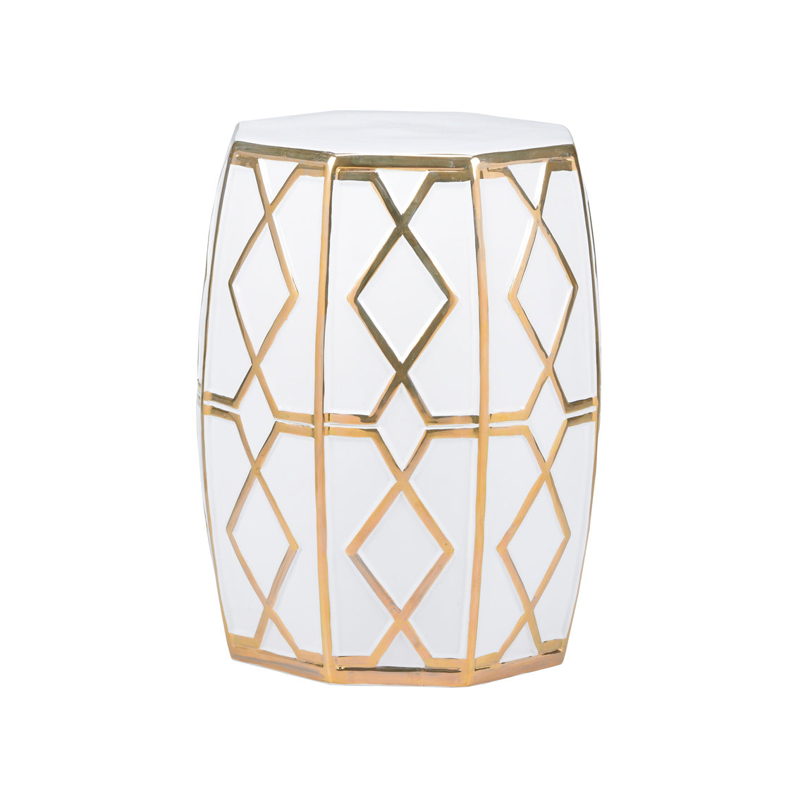 Andreu Garden Stool - White/Gold in 19.5 / Ceramic/Porcelain - Chelsea House