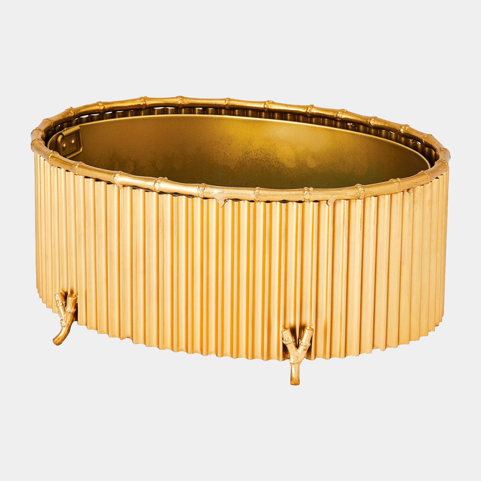 Kai Corrugated Bamboo Cachepot-Brass-Med