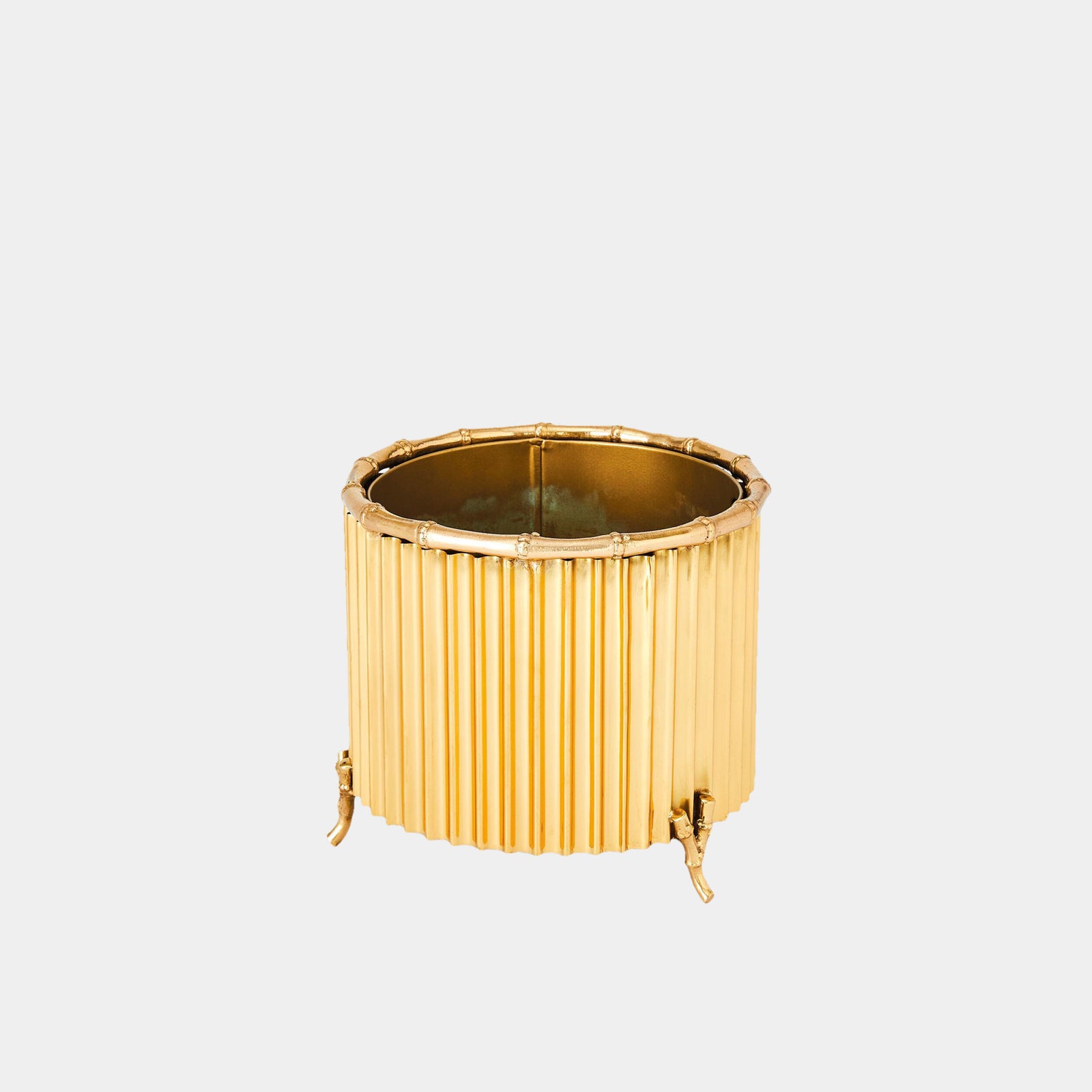 Kai Corrugated Bamboo Cachepot-Brass-Sm
