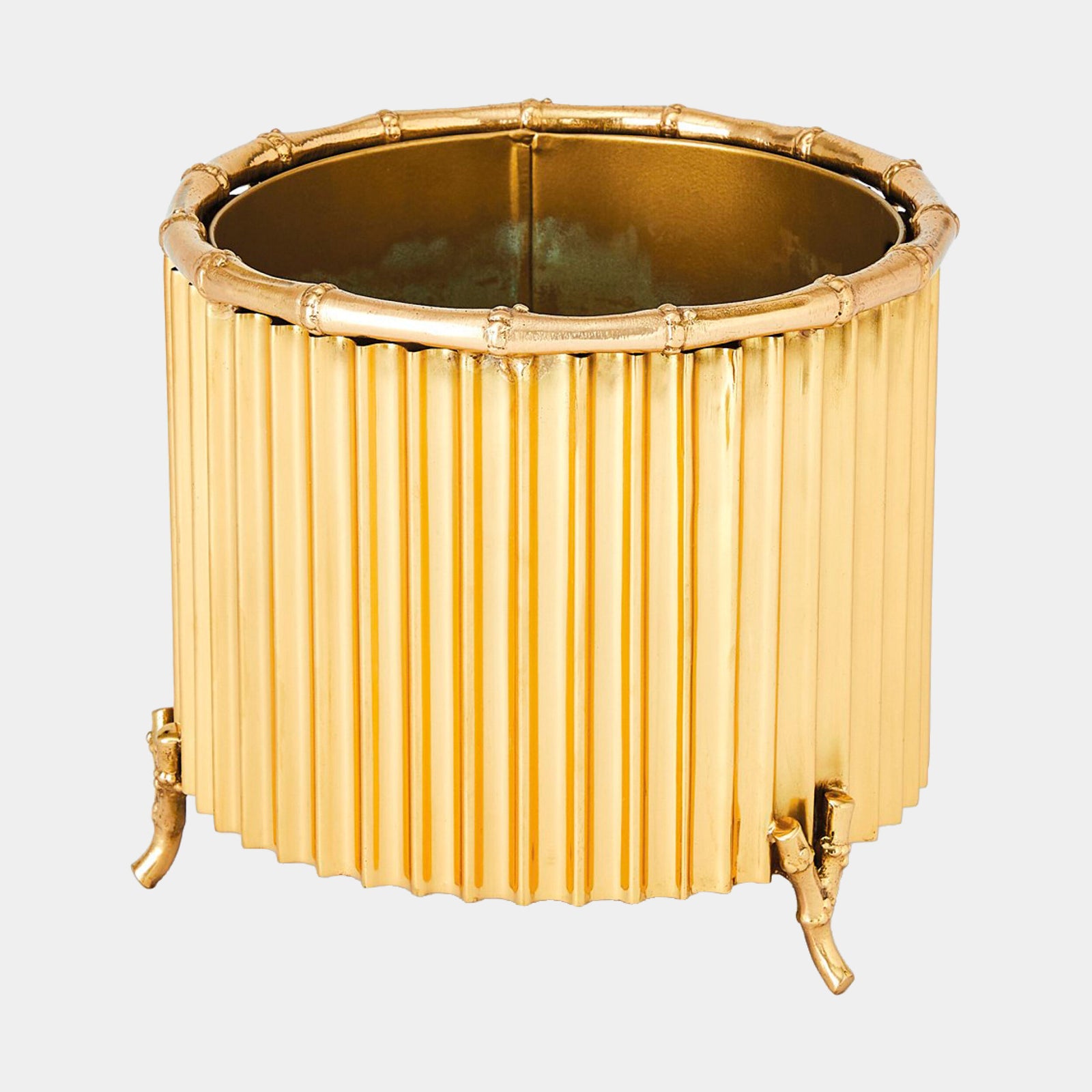 Kai Corrugated Bamboo Cachepot-Brass-Sm
