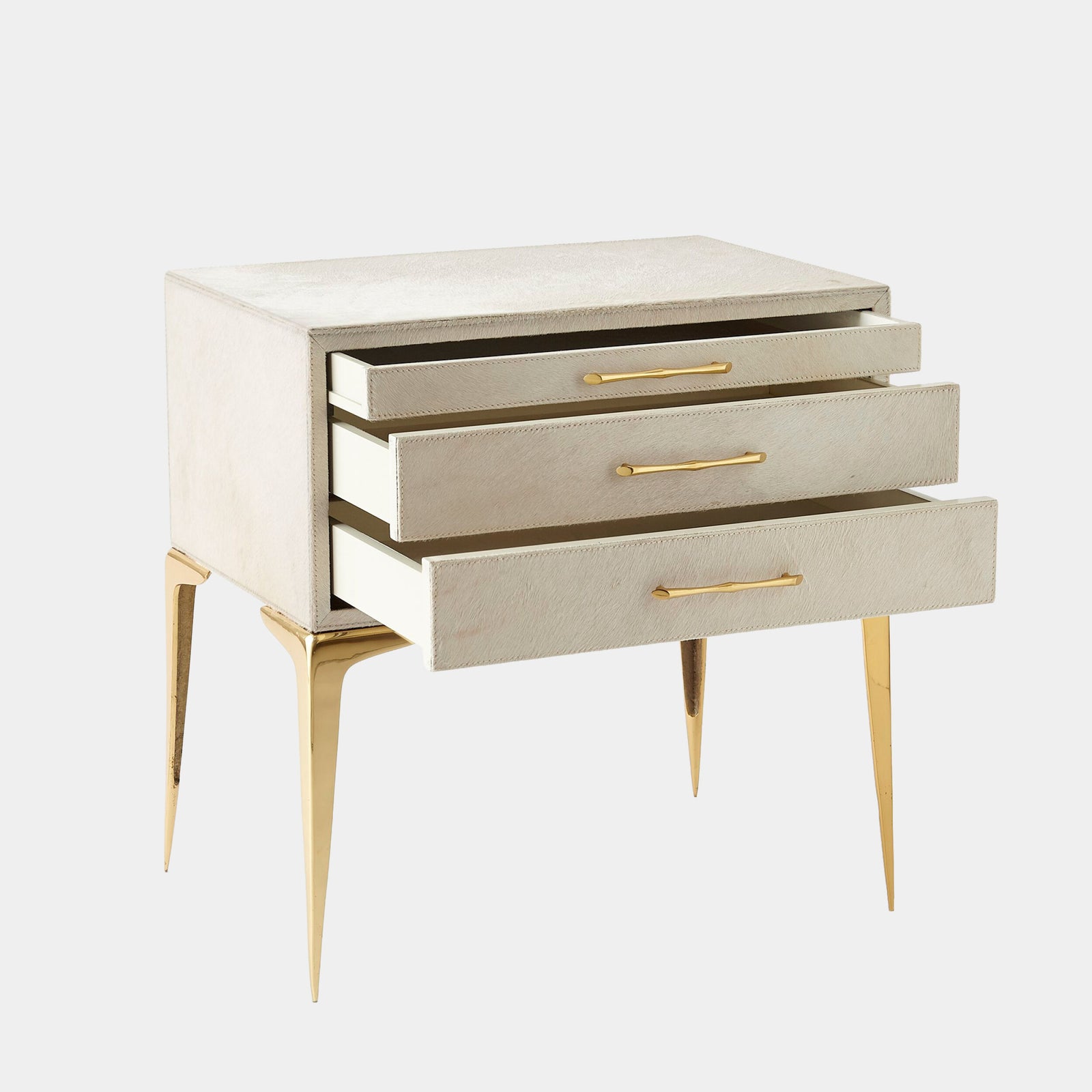 Stiletto Bedside Table-White Hair-on-Hide