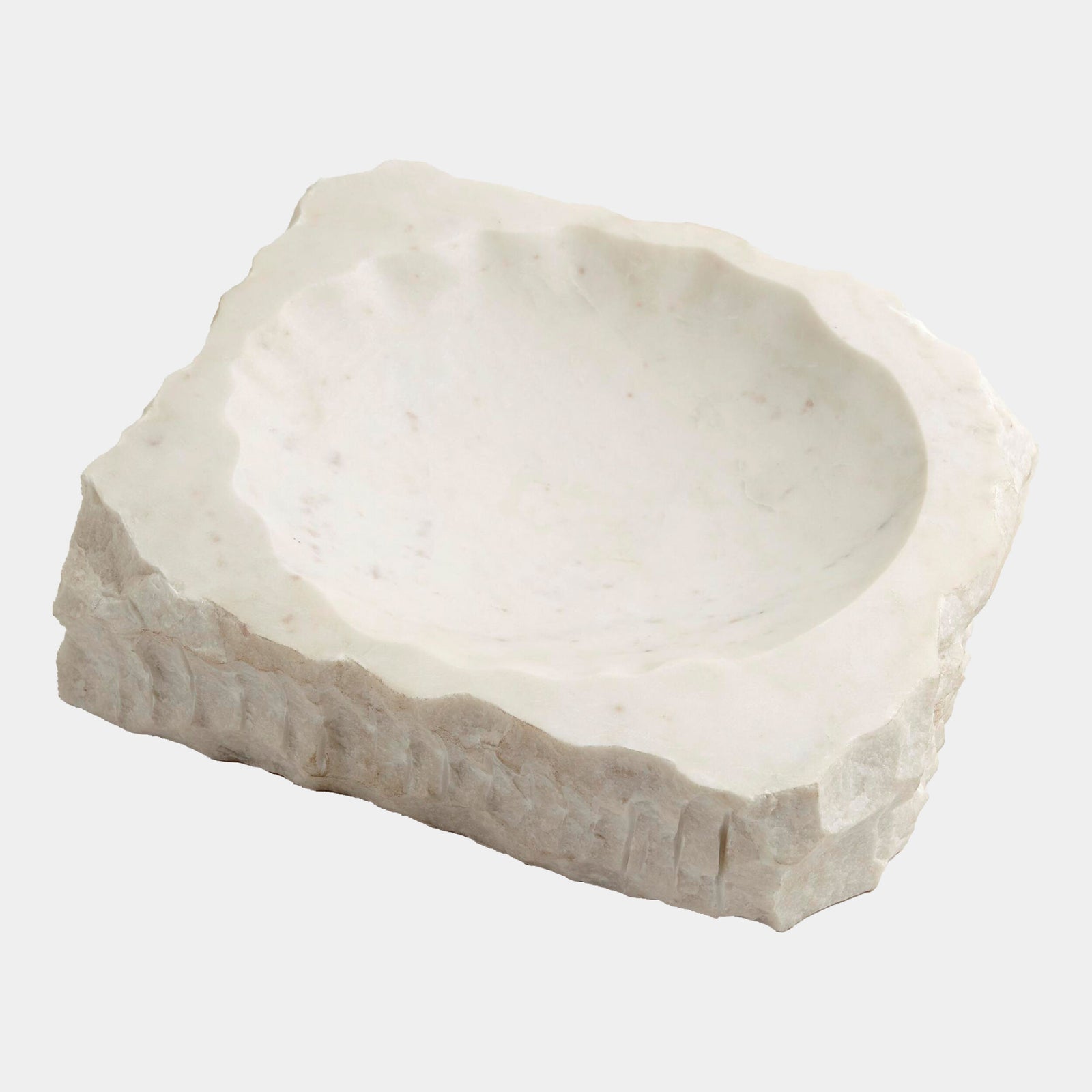 Kholin Chiseled Block Bowl-White Marble