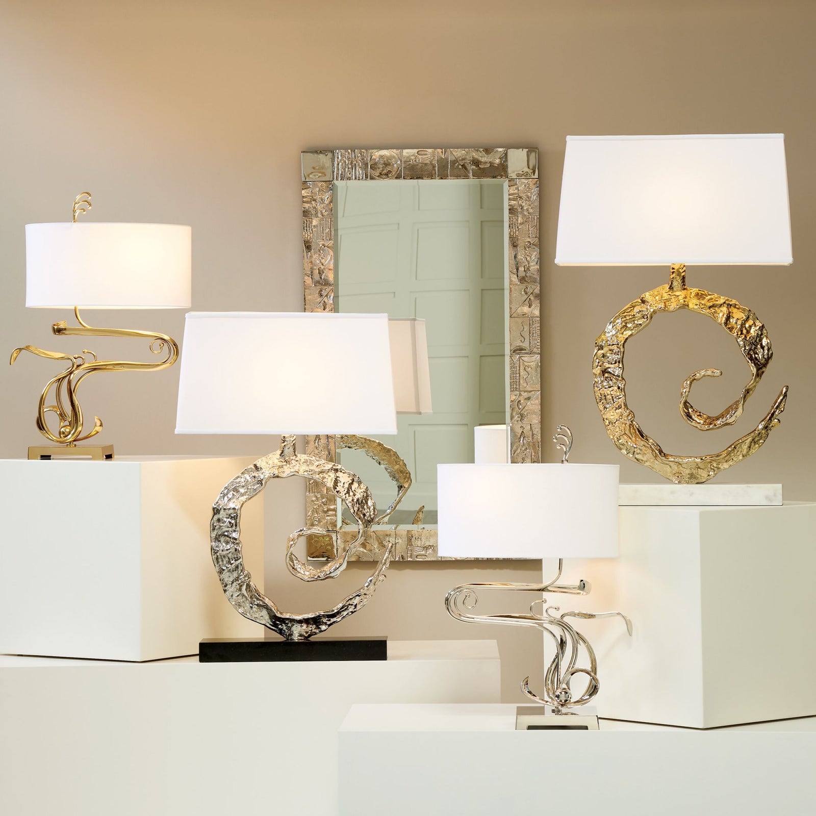 Swirl Lamp-Brass w/White Marble
