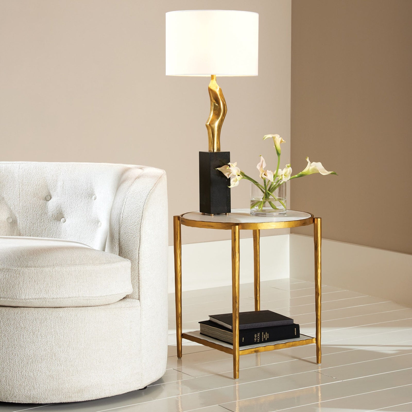 Zsido Side Table-Gold w/White Marble