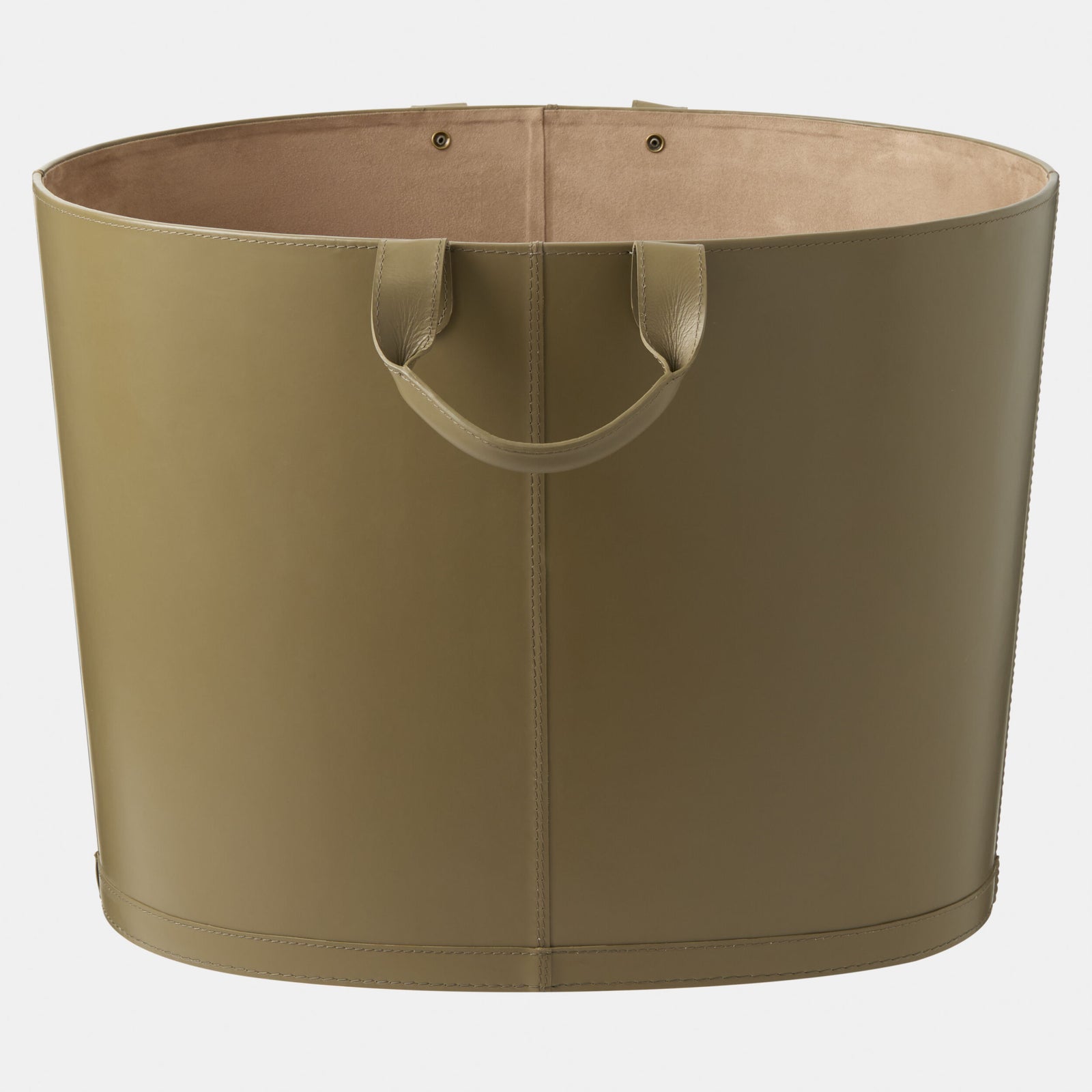 Selita Oversized Oval Leather Basket-Putty
