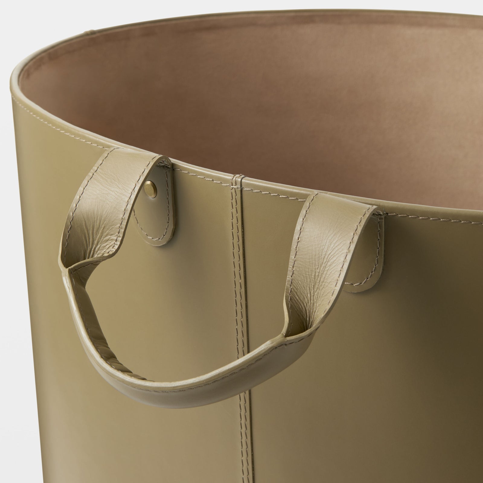 Selita Oversized Oval Leather Basket-Putty