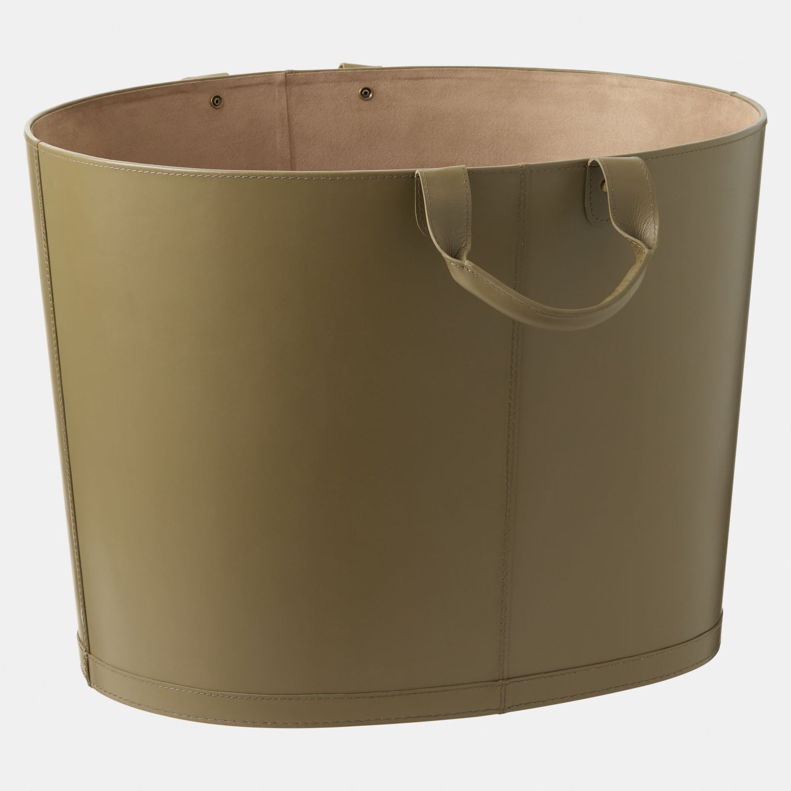 Selita Oversized Oval Leather Basket-Putty