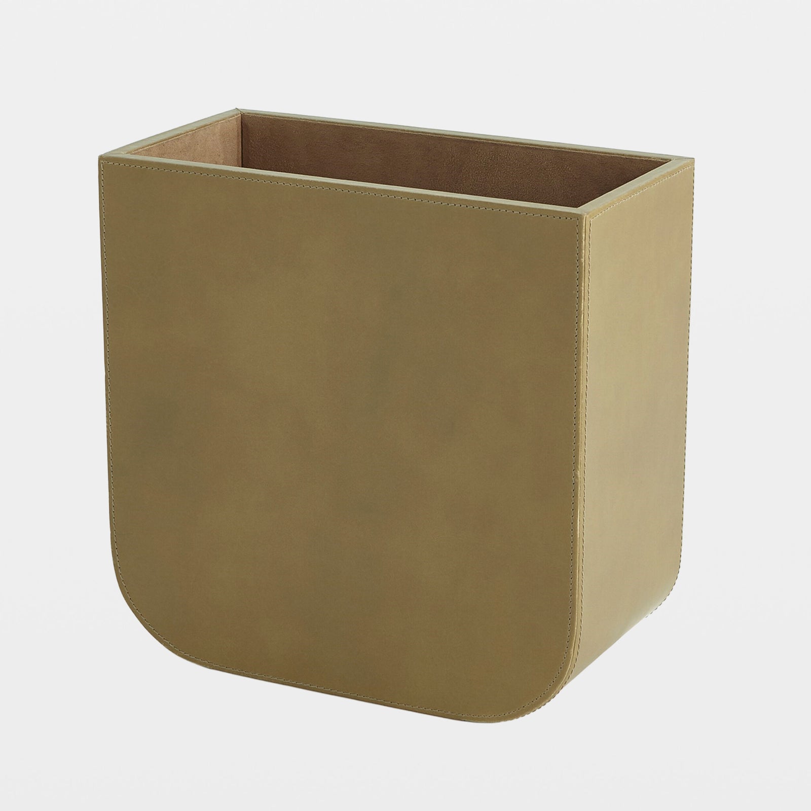 Radius Edge Leather Wastebasket-Putty