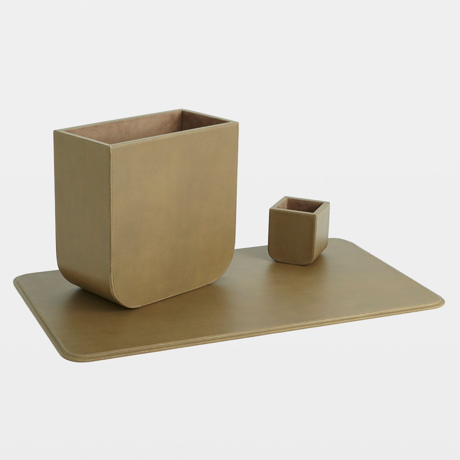 Radius Edge Leather Wastebasket-Putty