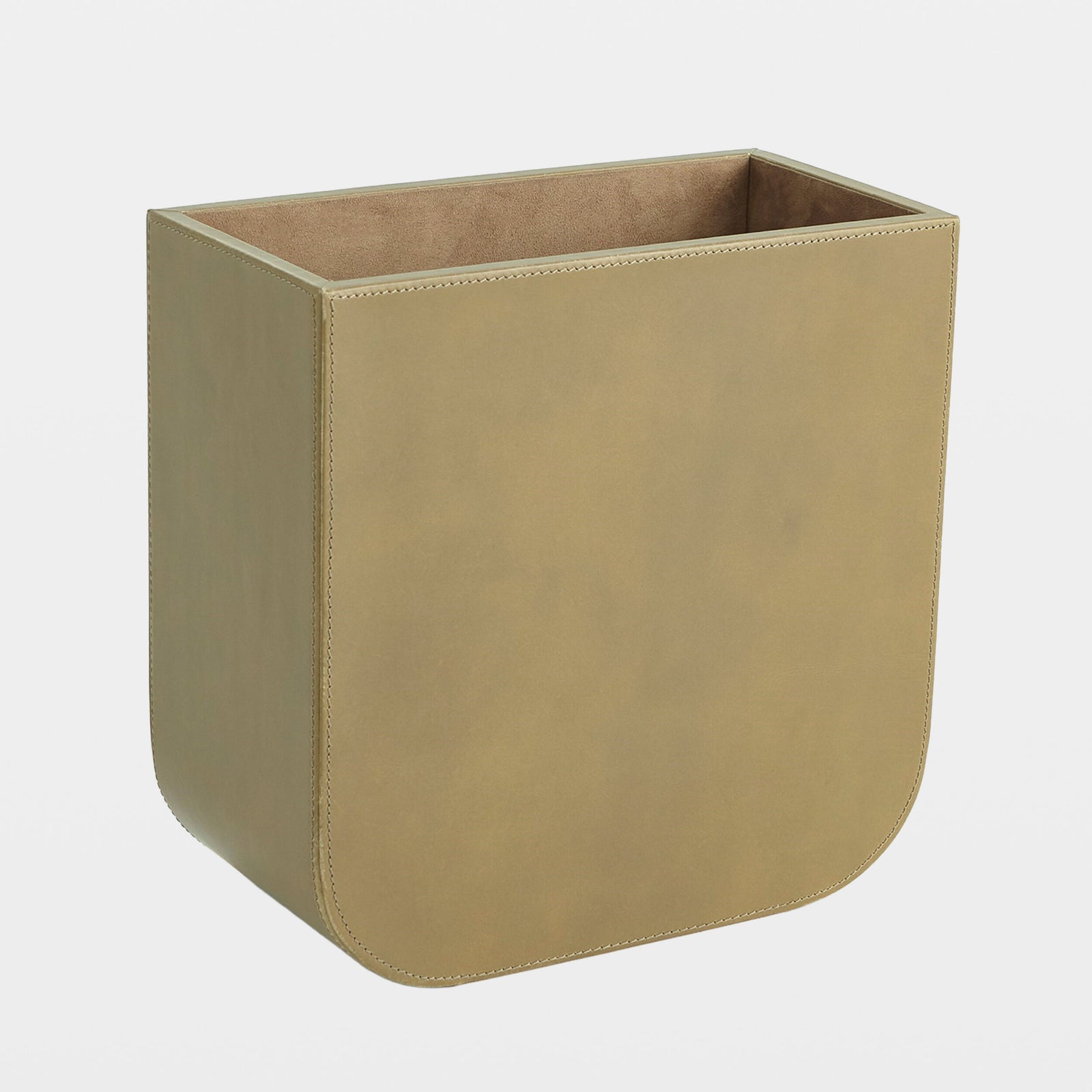 Radius Edge Leather Wastebasket-Putty