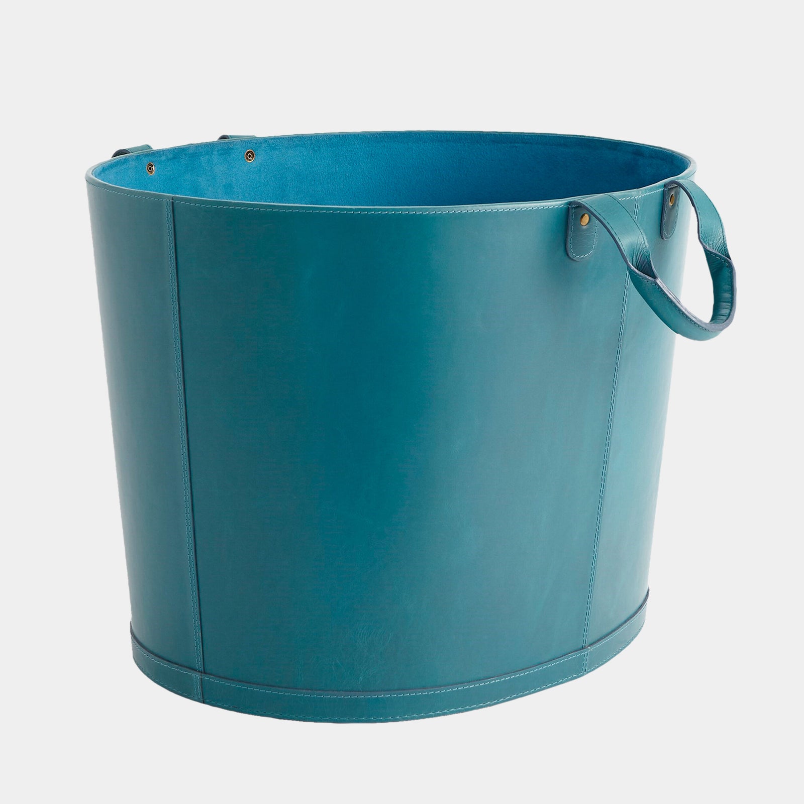 Selita Oversized Oval Leather Basket-Azure