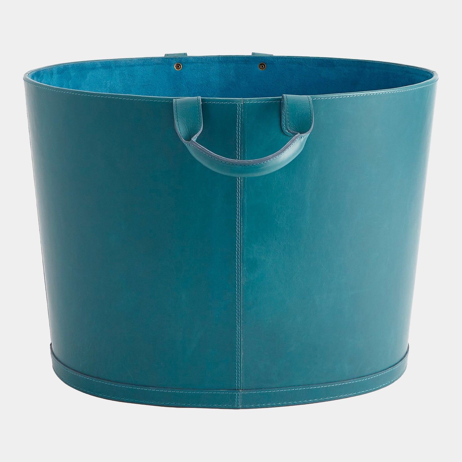 Selita Oversized Oval Leather Basket-Azure