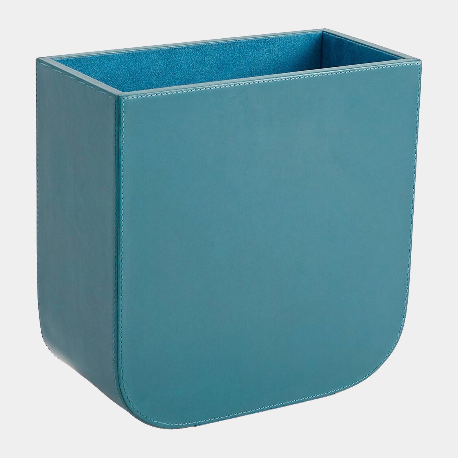 Radius Edge Leather Wastebasket-Azure