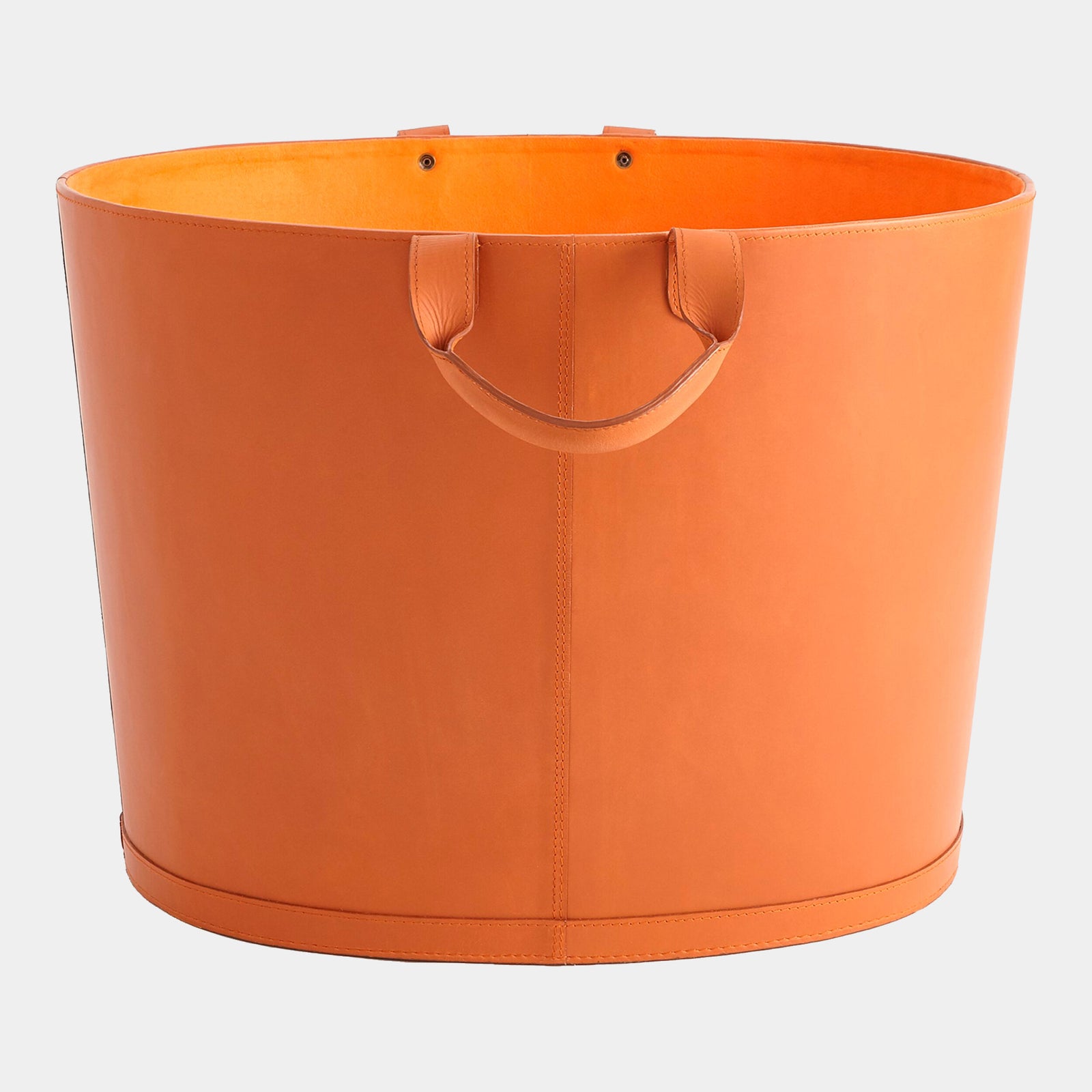 Selita Oversized Oval Leather Basket-Orange